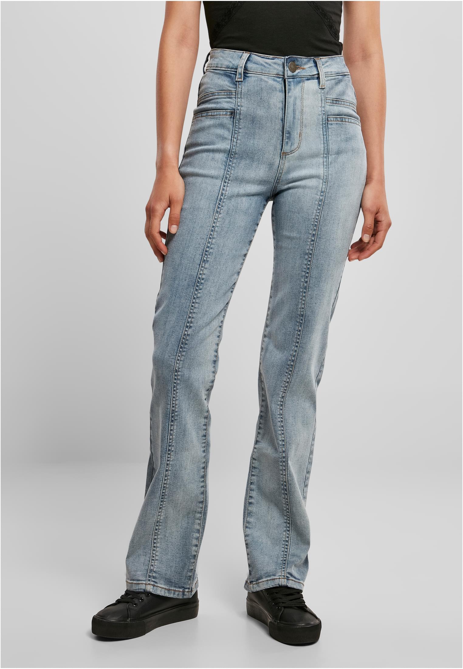 Ladies High Waist Straight Slit Denim Pants | tintedlightbluewashed