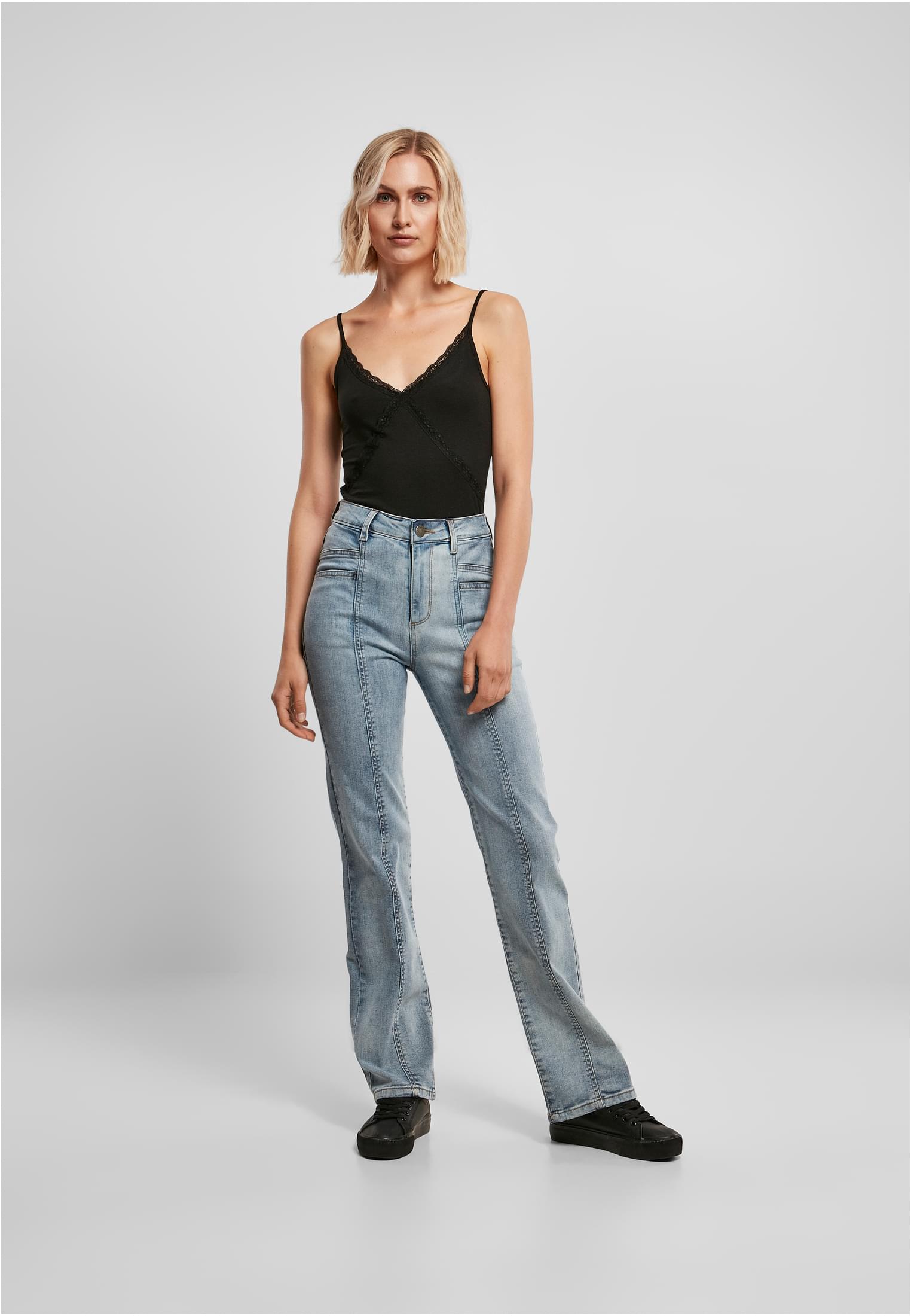 Ladies High Waist Straight Slit Denim Pants | tintedlightbluewashed