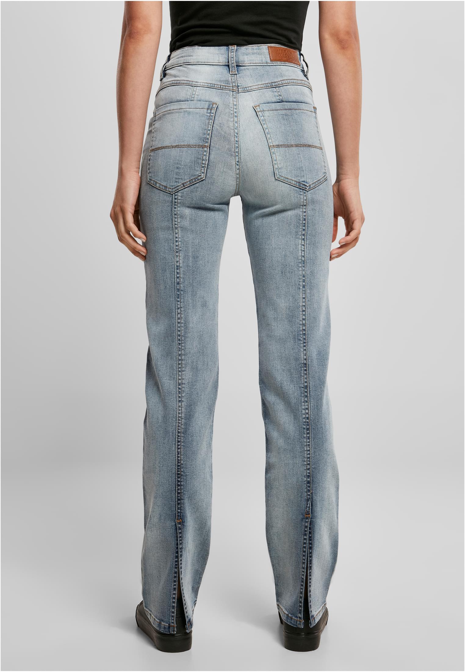 Ladies High Waist Straight Slit Denim Pants | tintedlightbluewashed