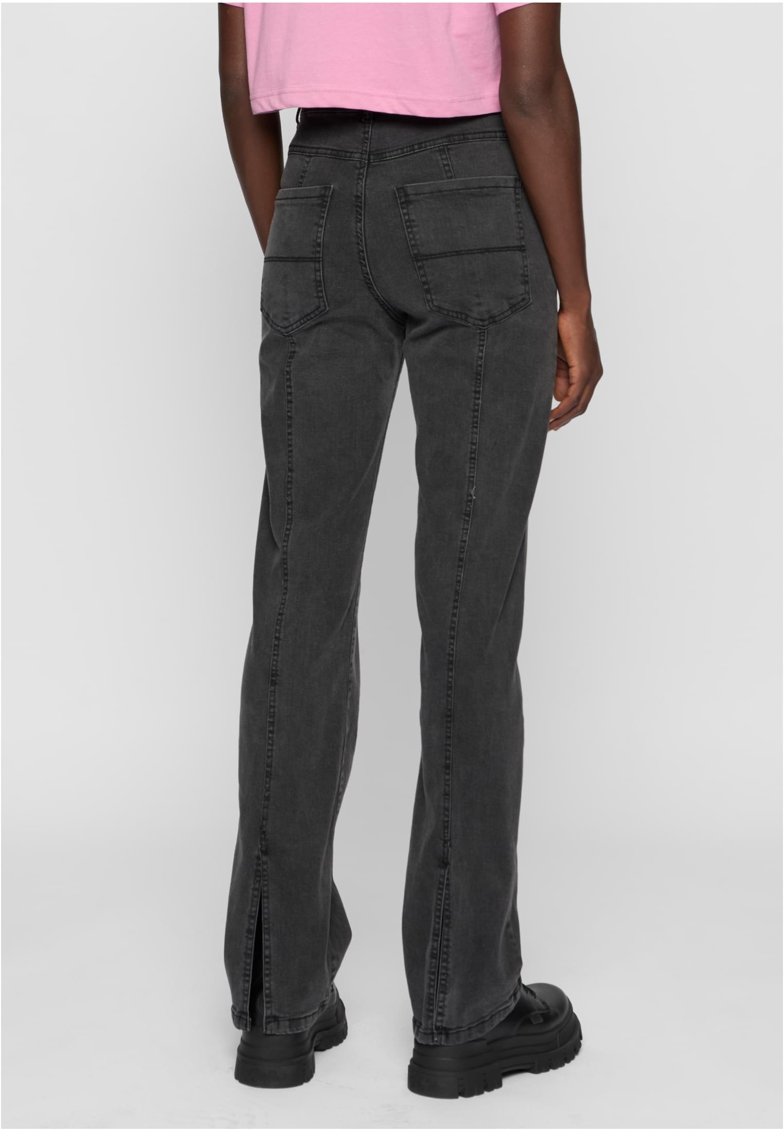 Ladies High Waist Straight Slit Denim Pants | blackwashed