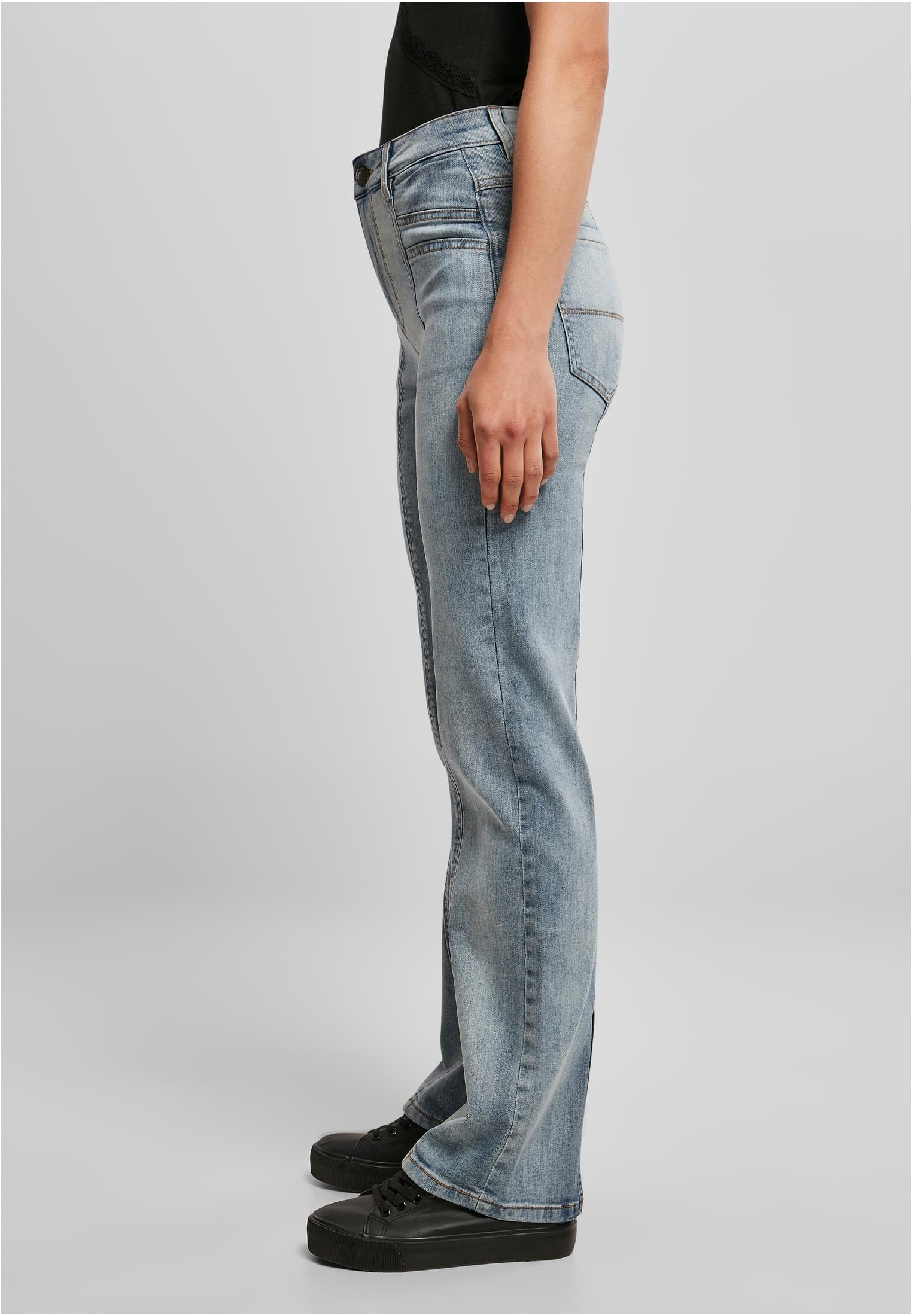 Ladies High Waist Straight Slit Denim Pants | tintedlightbluewashed