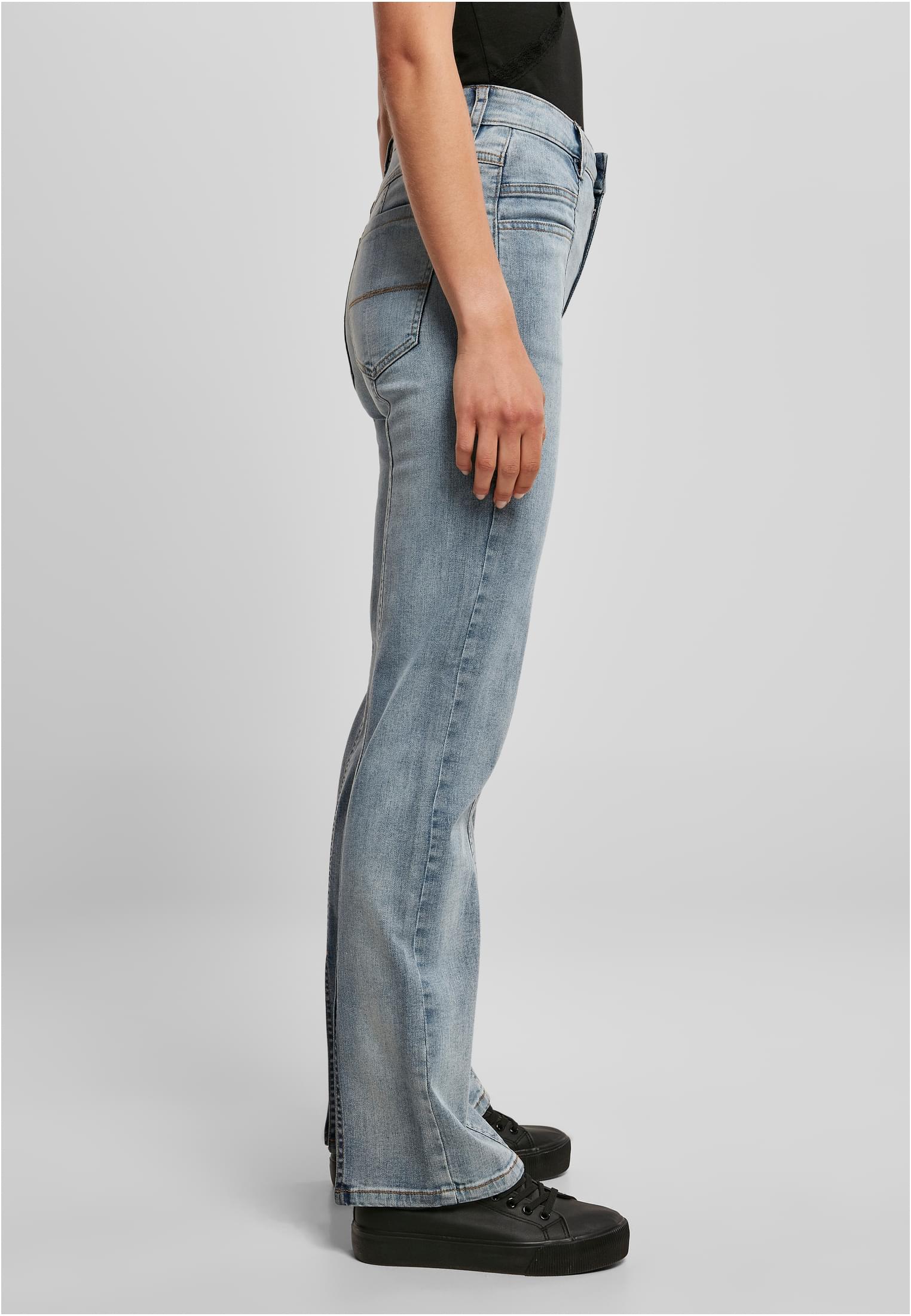 Ladies High Waist Straight Slit Denim Pants | tintedlightbluewashed