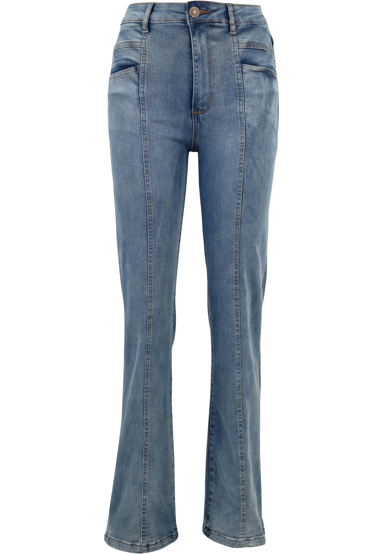 Ladies High Waist Straight Slit Denim Pants | tintedlightbluewashed