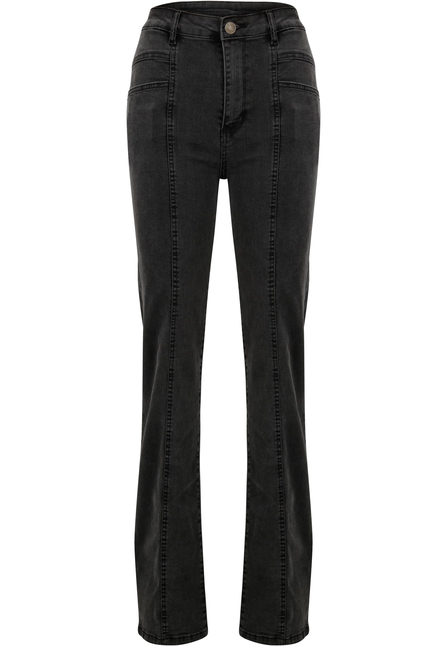 Ladies High Waist Straight Slit Denim Pants | blackwashed