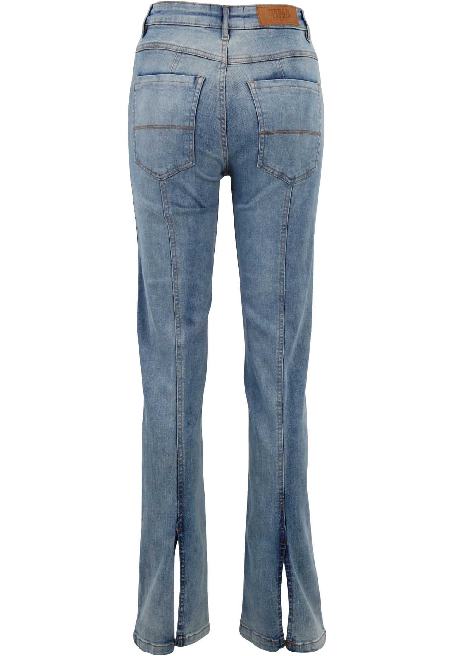 Ladies High Waist Straight Slit Denim Pants | tintedlightbluewashed