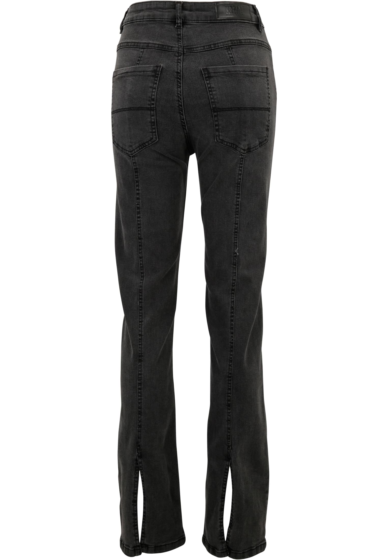 Ladies High Waist Straight Slit Denim Pants | blackwashed