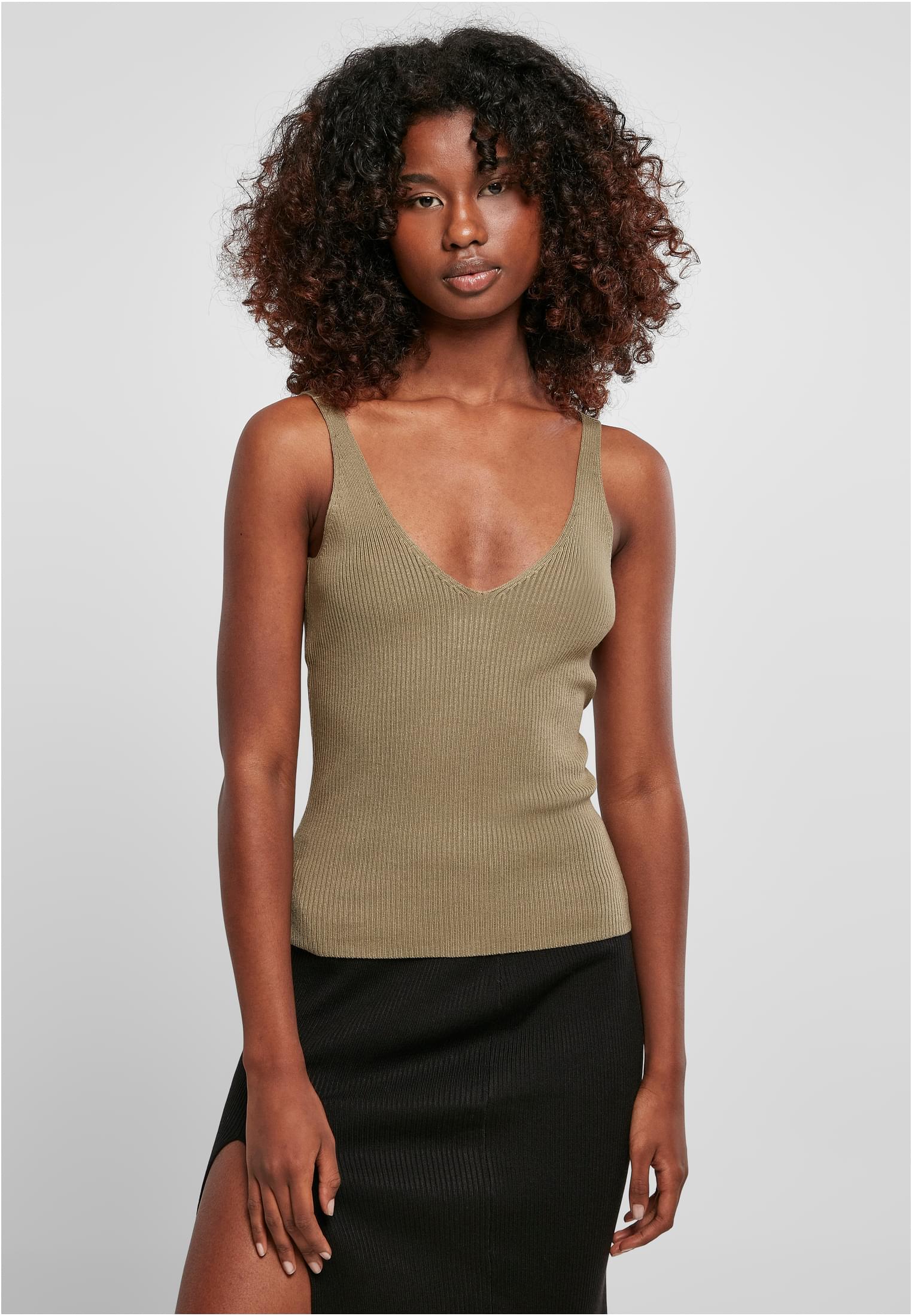 Ladies Rib Knit Top | khaki