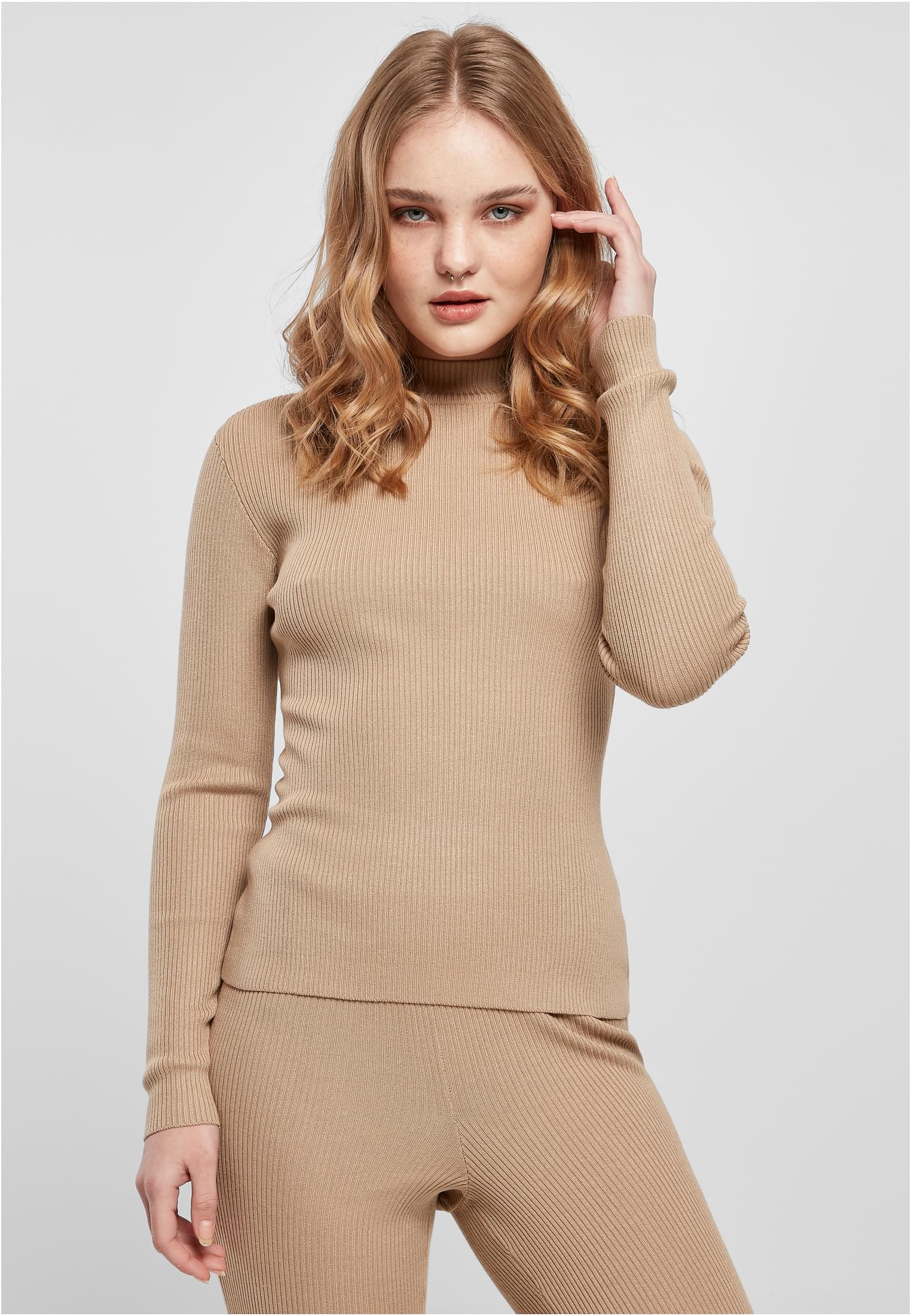 Ladies Rib Knit Turtelneck Sweater | unionbeige