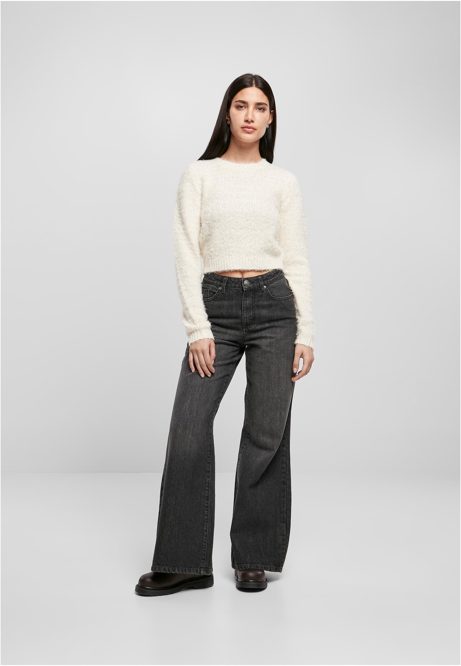 Ladies Cropped Feather Sweater | whitesand