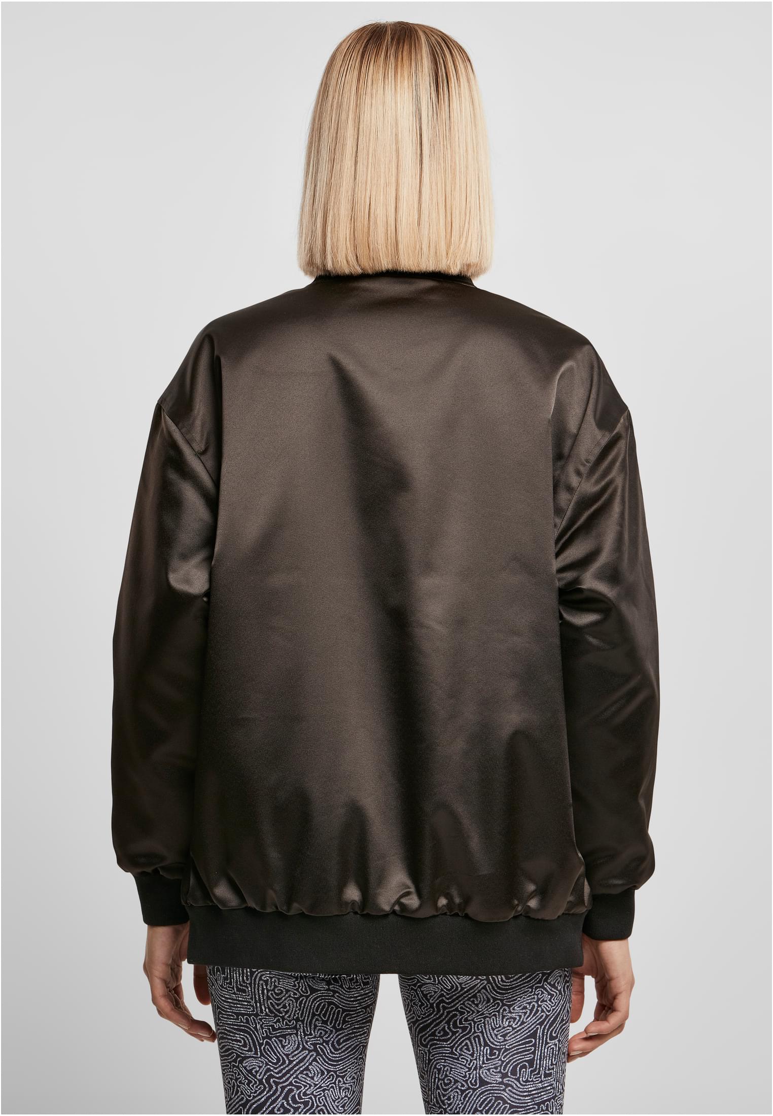 Ladies Oversized Satin Bomber Jacket | black