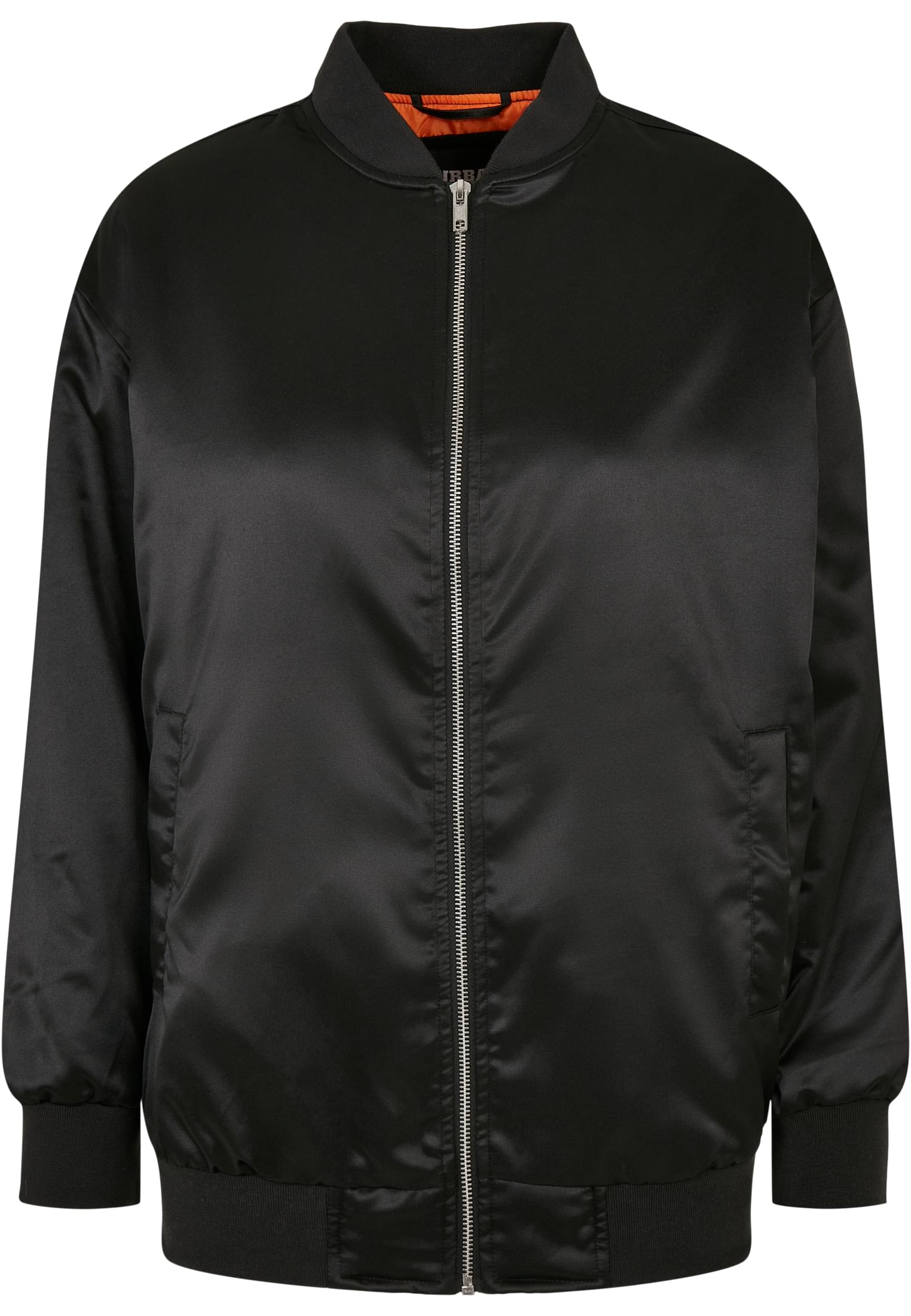 Ladies Oversized Satin Bomber Jacket | black