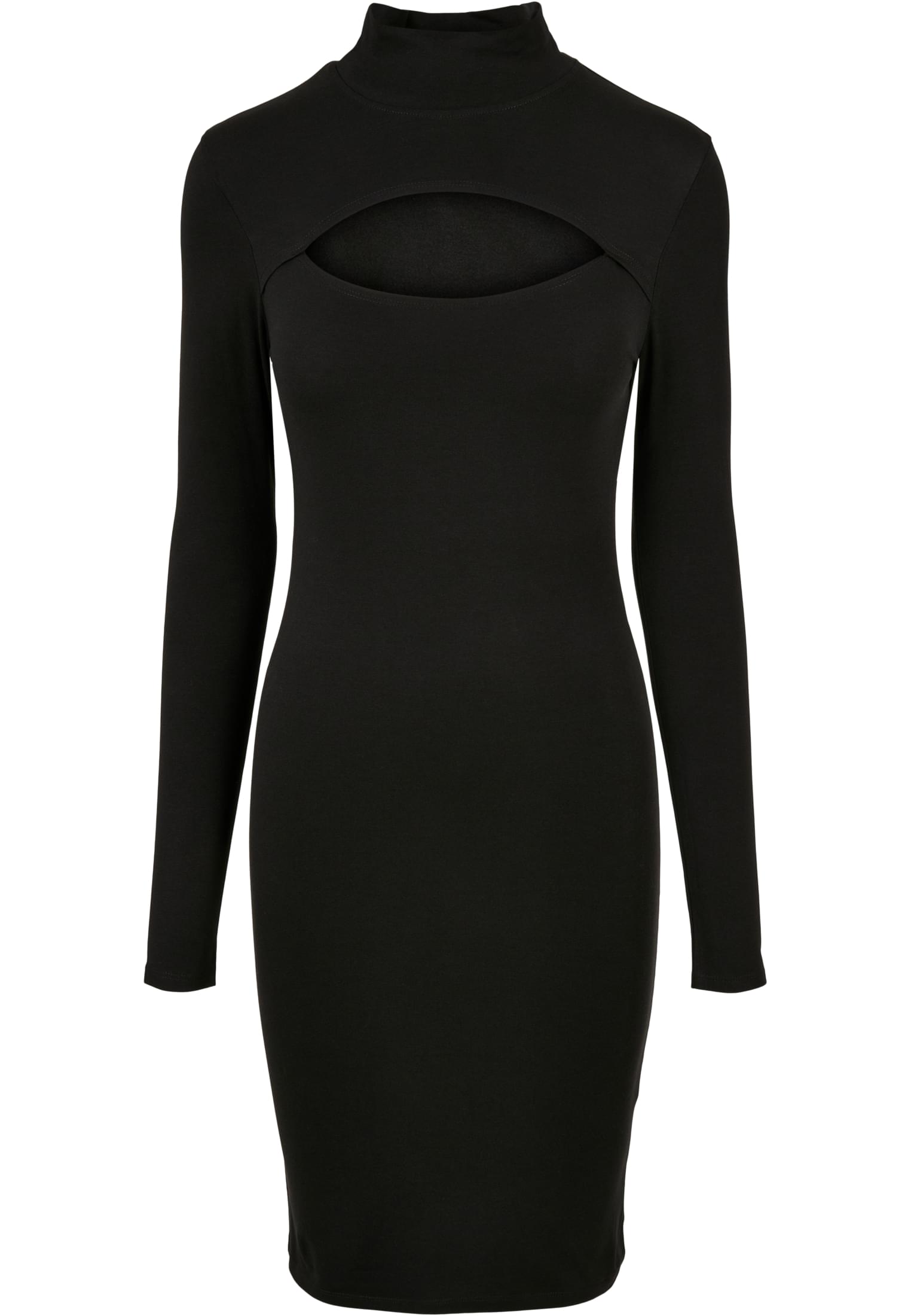 Ladies Stretch Jersey Cut-Out Turtleneck Dress | black