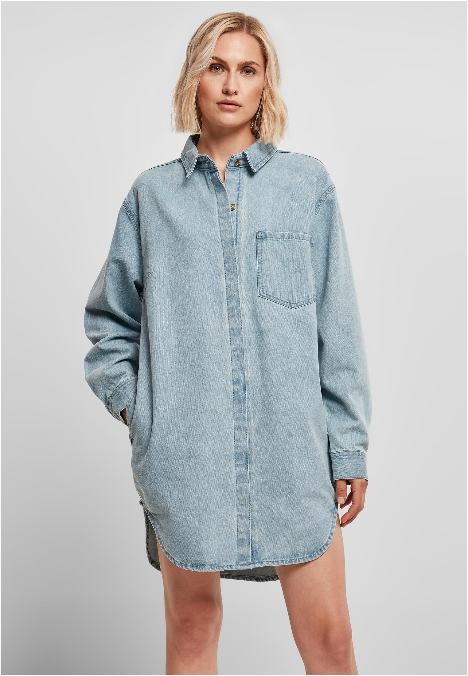 Ladies Oversized Denim Shirt Dress | tintedlightbluewashed