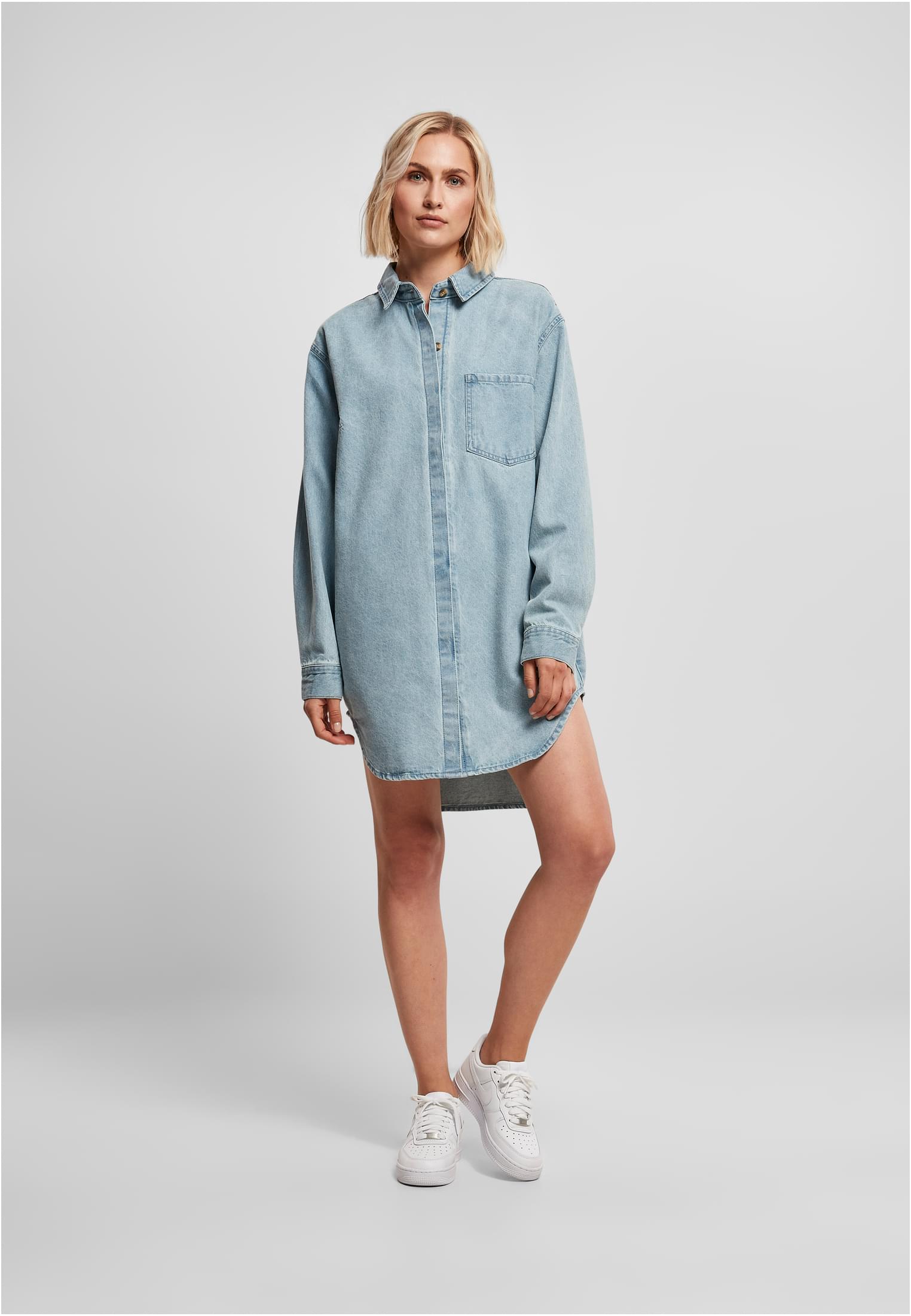 Ladies Oversized Denim Shirt Dress | tintedlightbluewashed