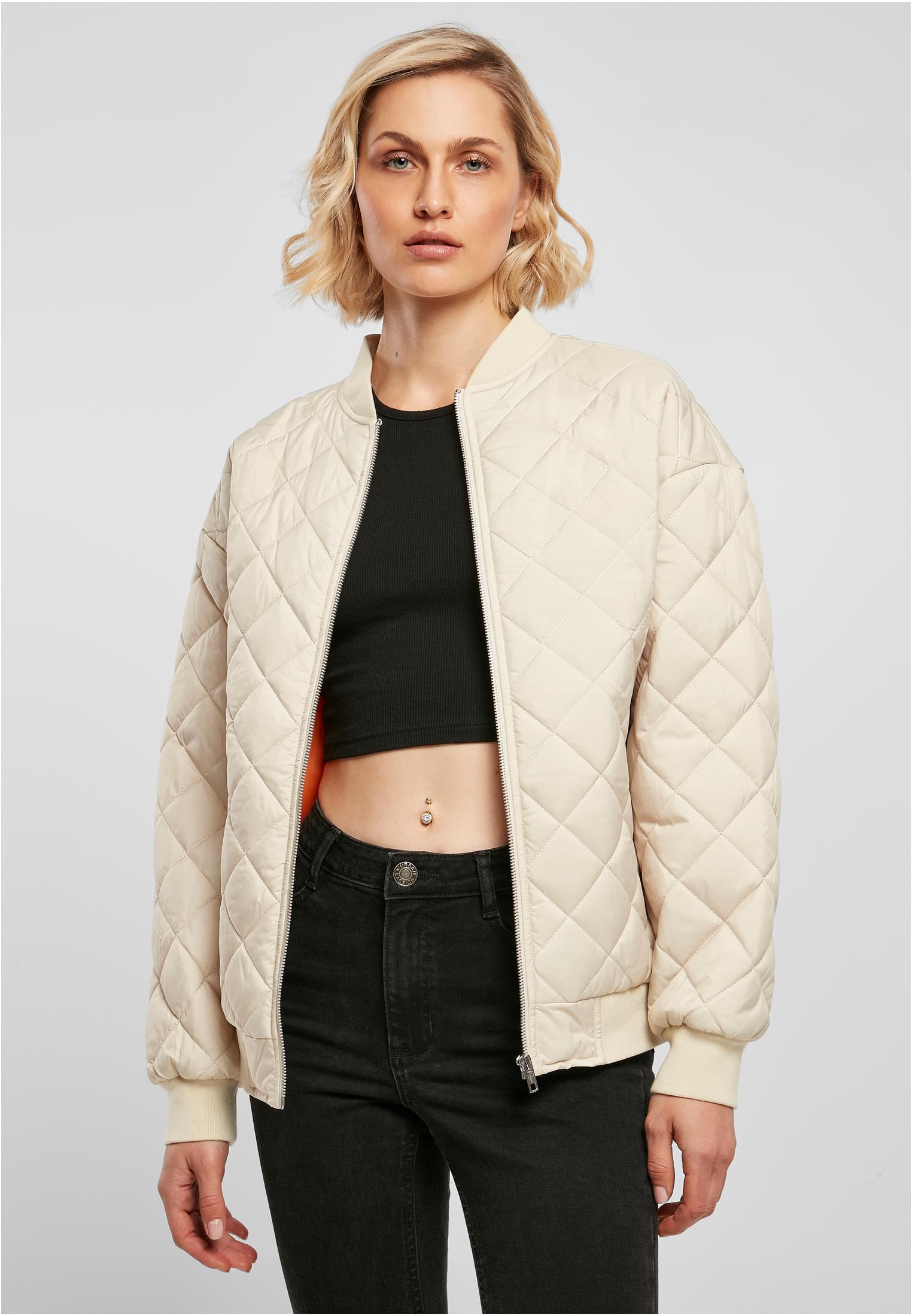 Ladies Oversized Diamond Quilted Bomber Jacket | softseagrass