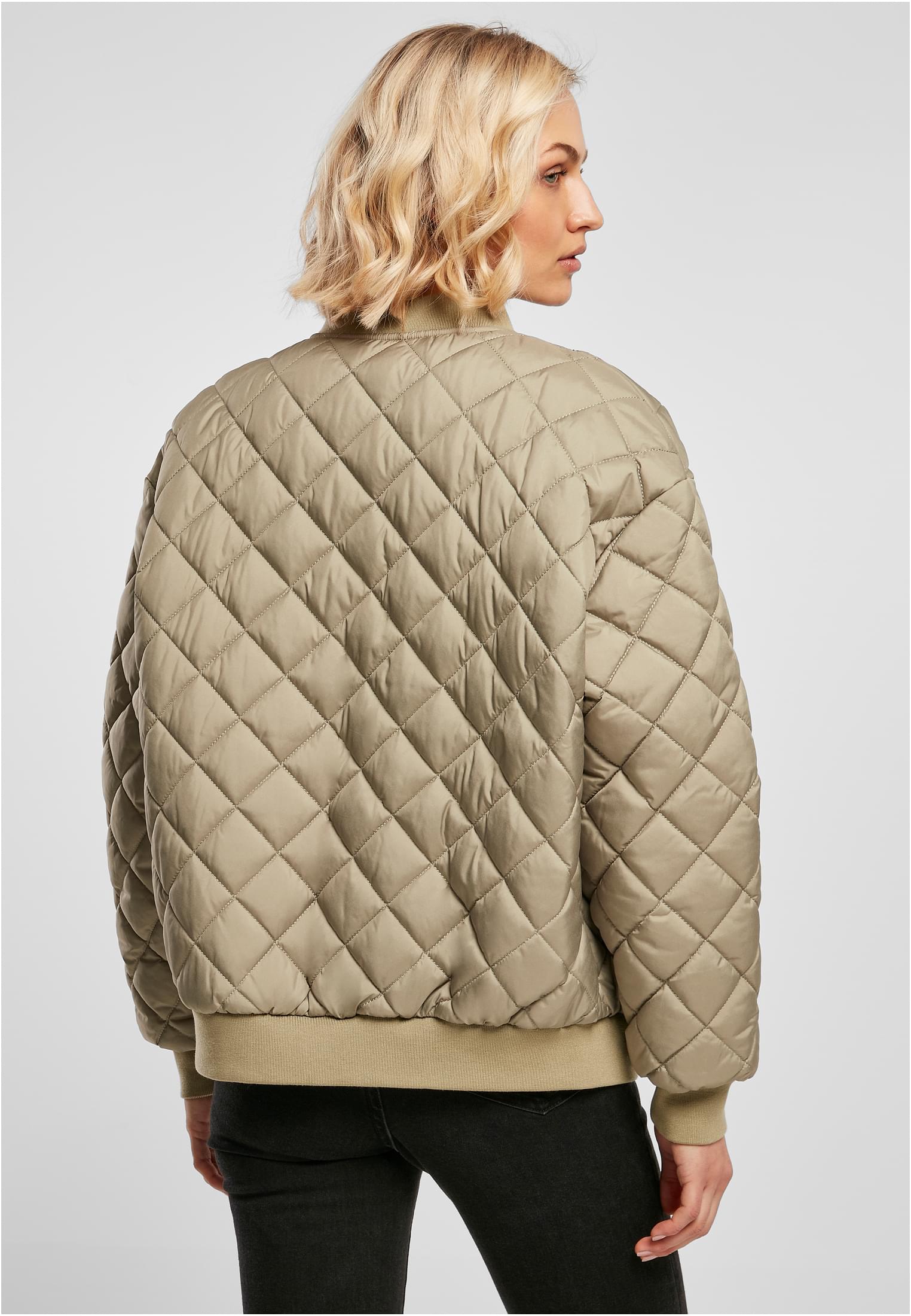 Ladies Oversized Diamond Quilted Bomber Jacket | khaki