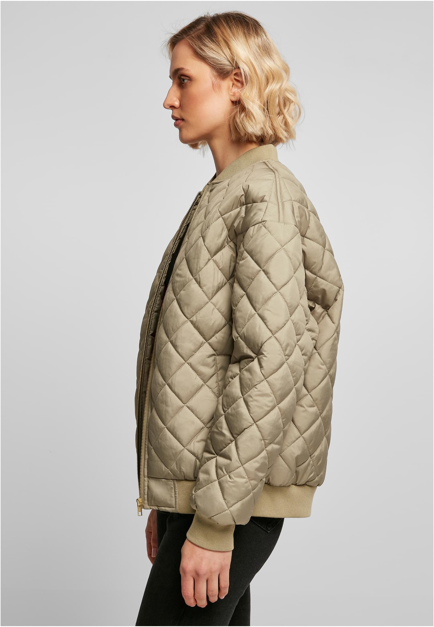 Ladies Oversized Diamond Quilted Bomber Jacket | khaki