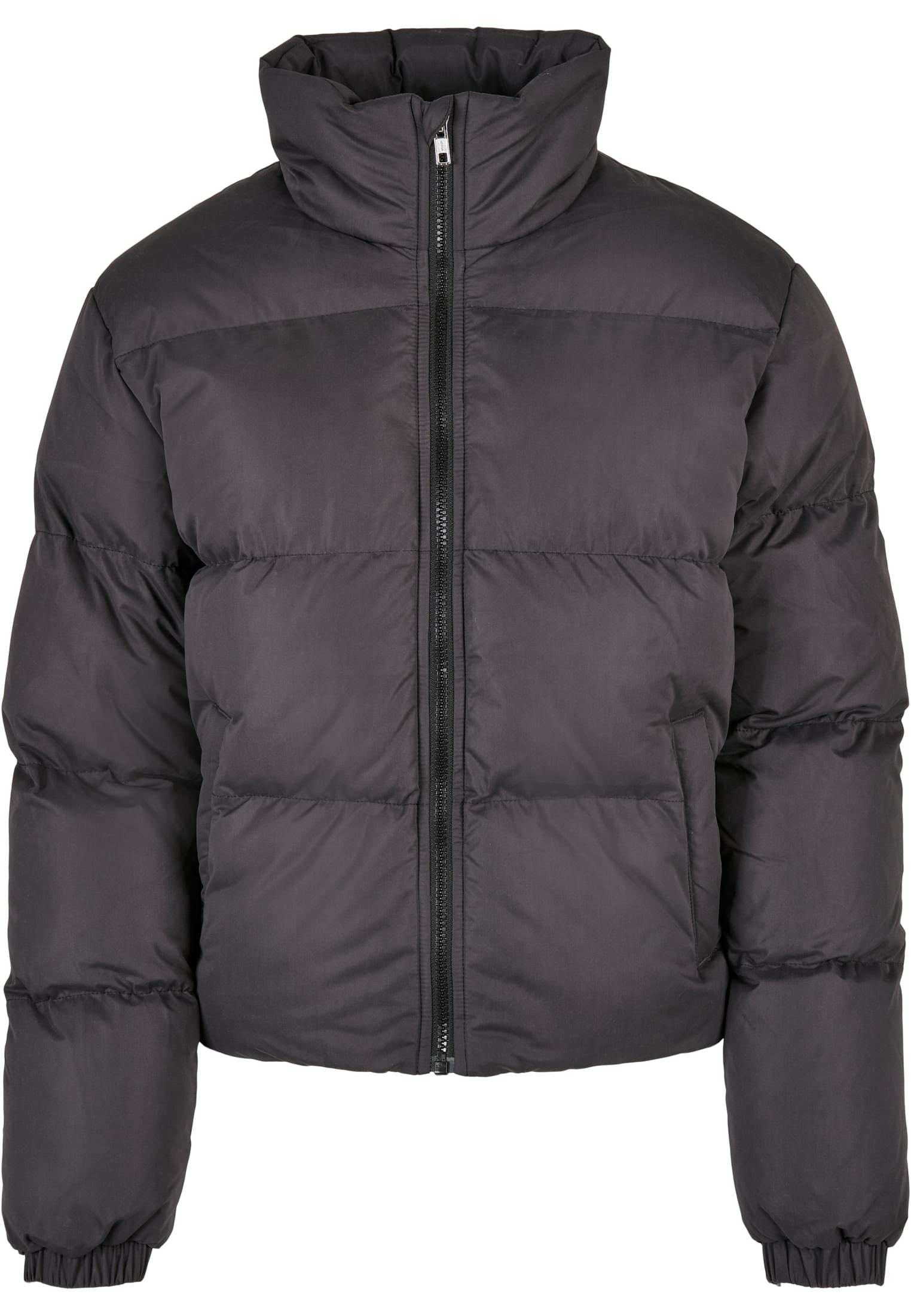 Ladies Short Peached Puffer Jacket | black