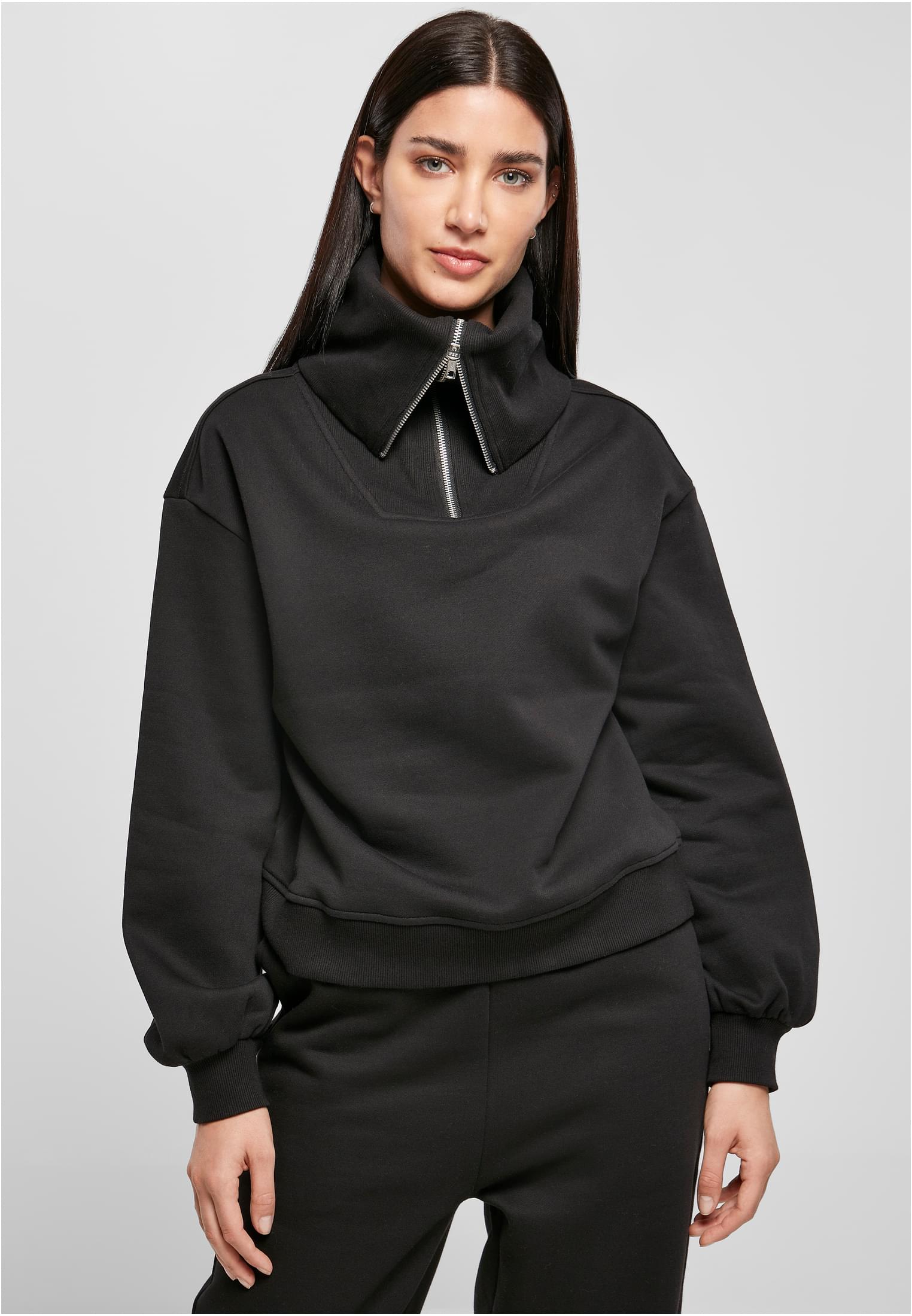 Ladies Oversized High Neck Troyer Crew | black