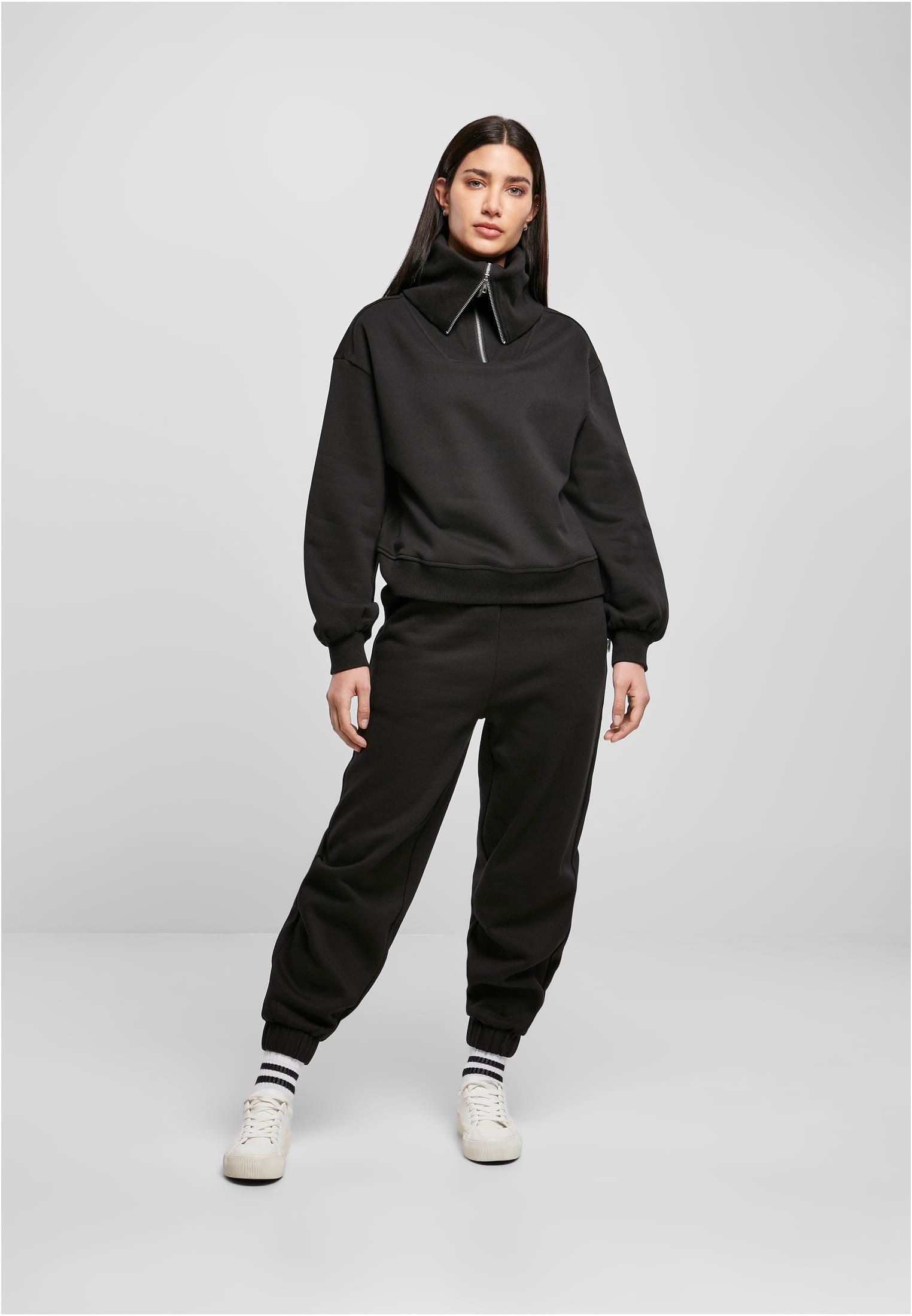 Ladies Oversized High Neck Troyer Crew | black