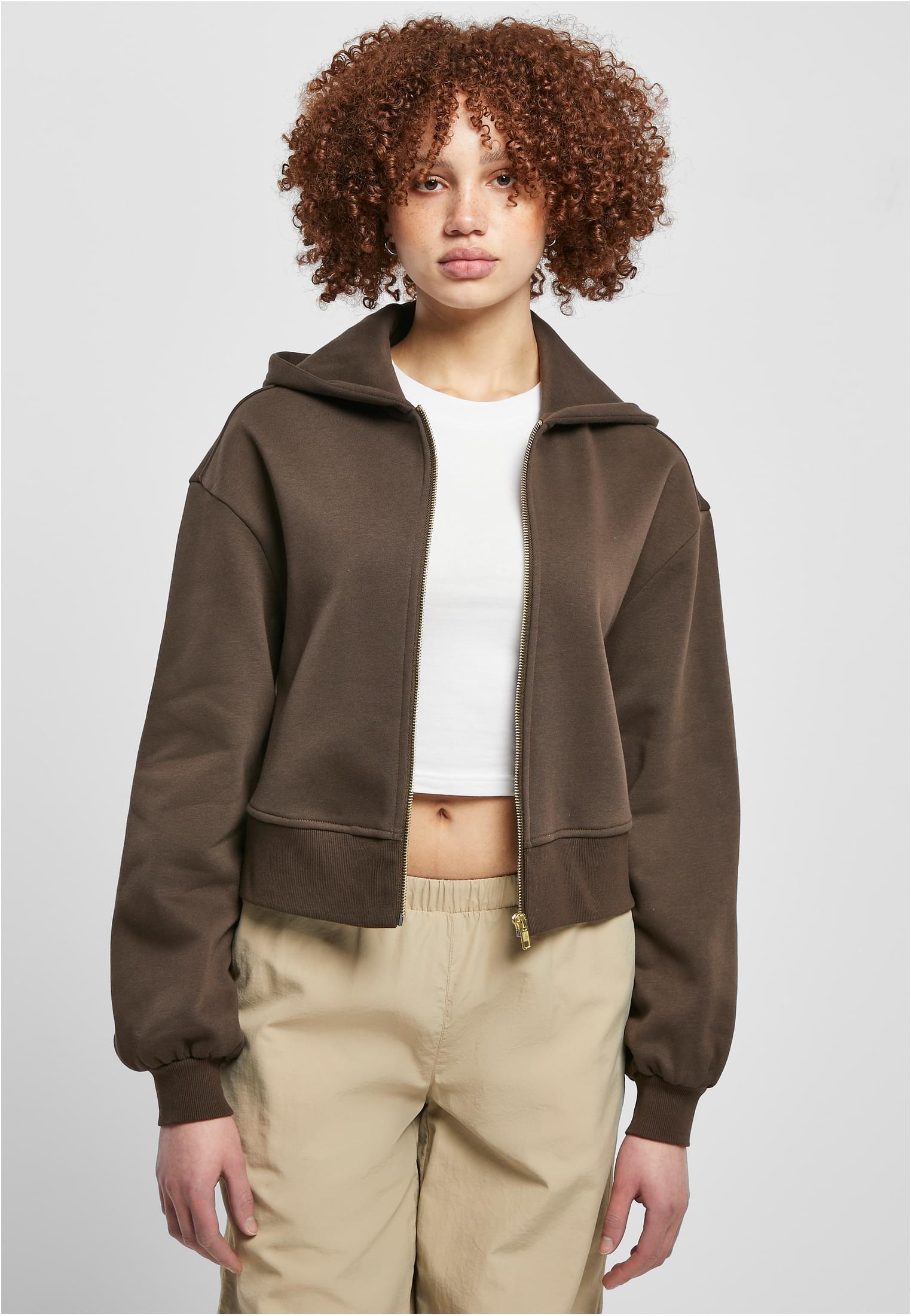 Ladies Short Oversized Zip Jacket | brown