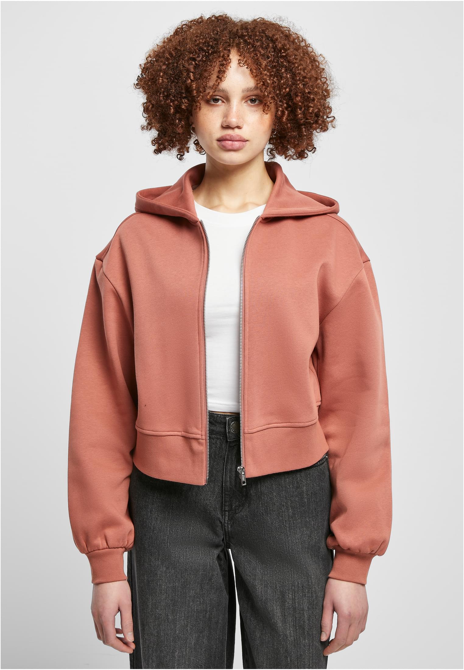 Ladies Short Oversized Zip Jacket | terracotta