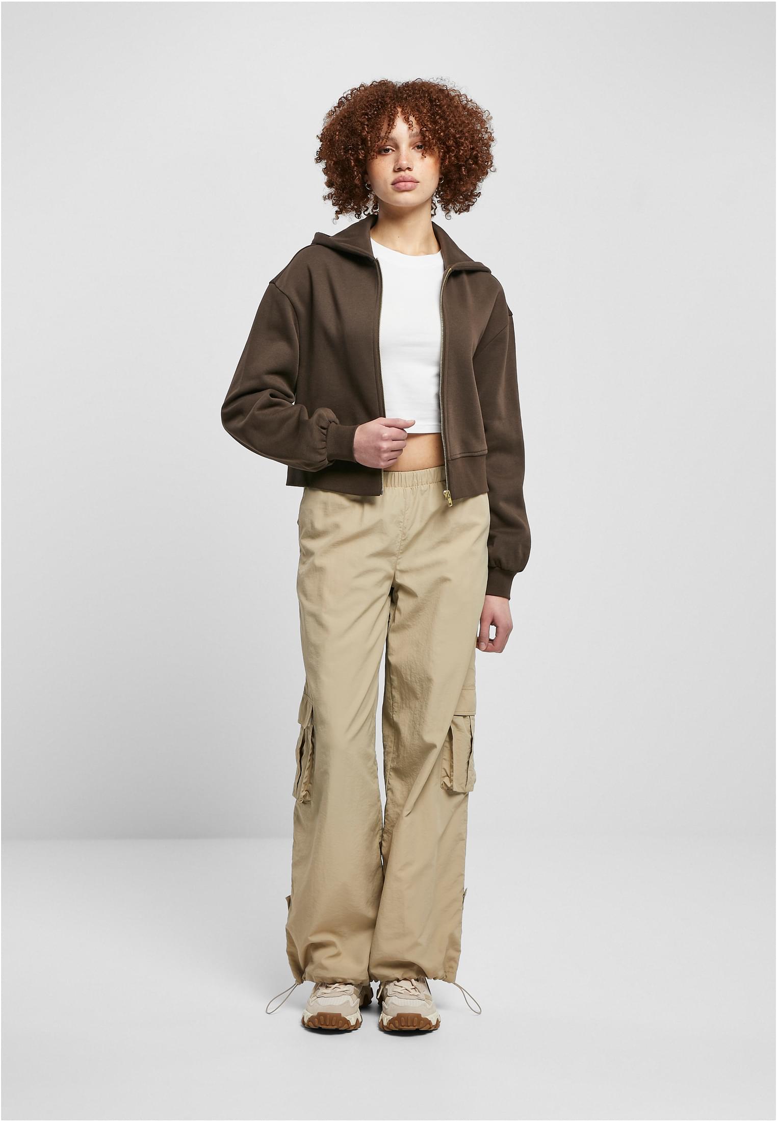 Ladies Short Oversized Zip Jacket | brown