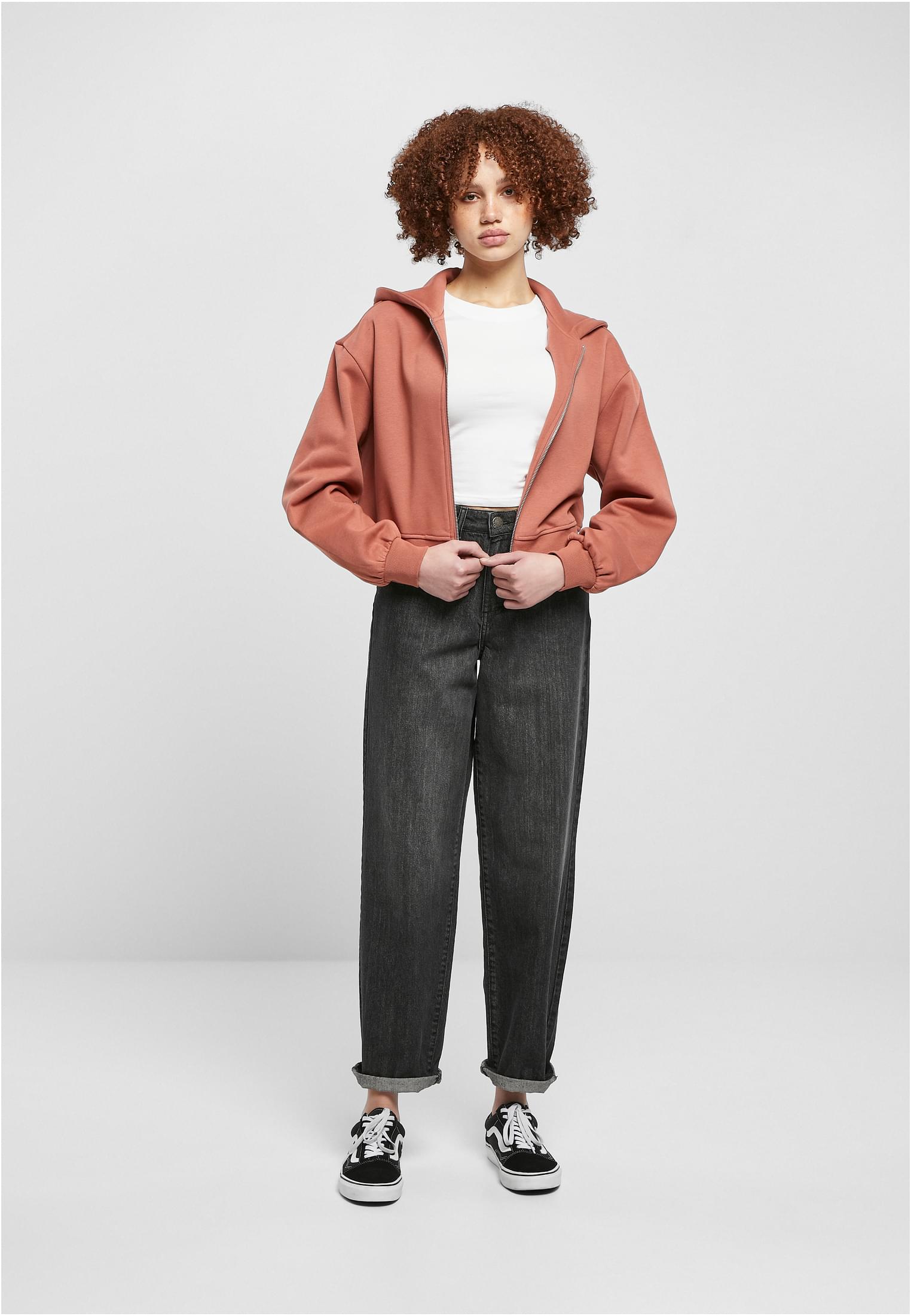 Ladies Short Oversized Zip Jacket | terracotta