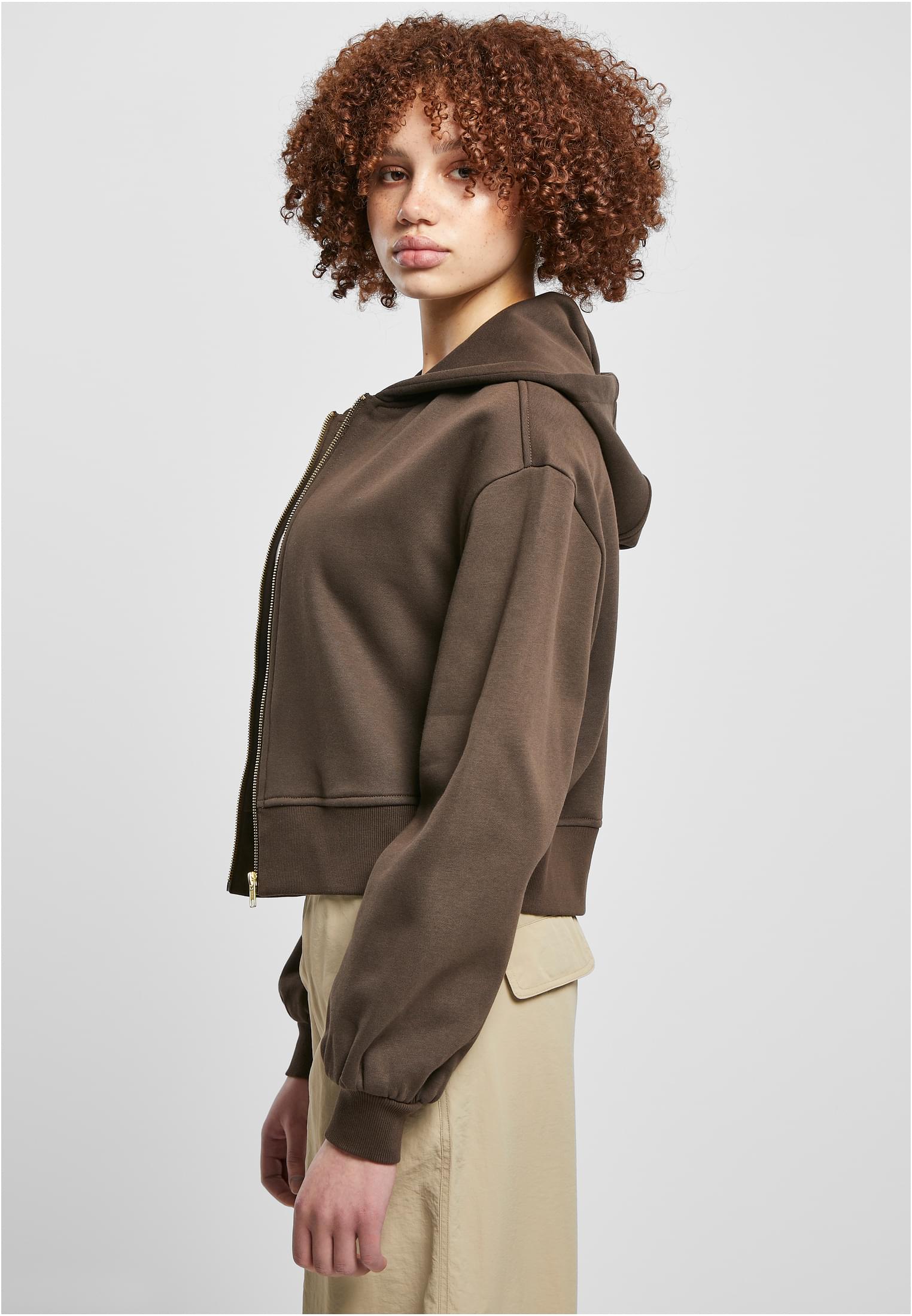 Ladies Short Oversized Zip Jacket | brown