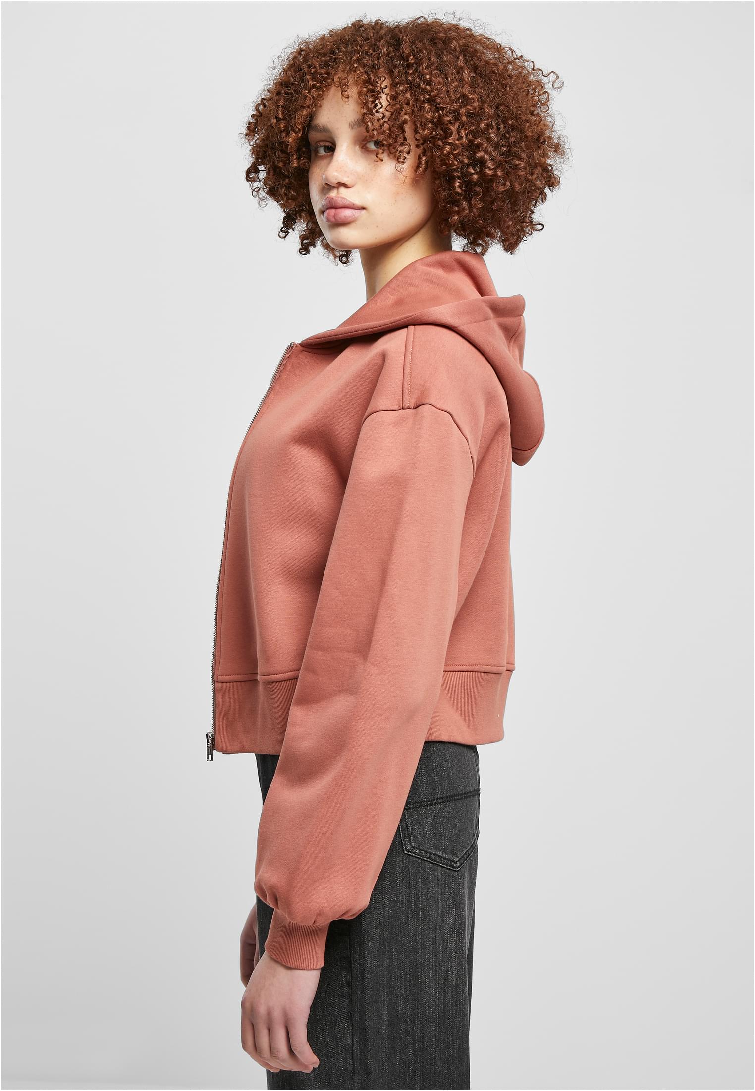 Ladies Short Oversized Zip Jacket | terracotta