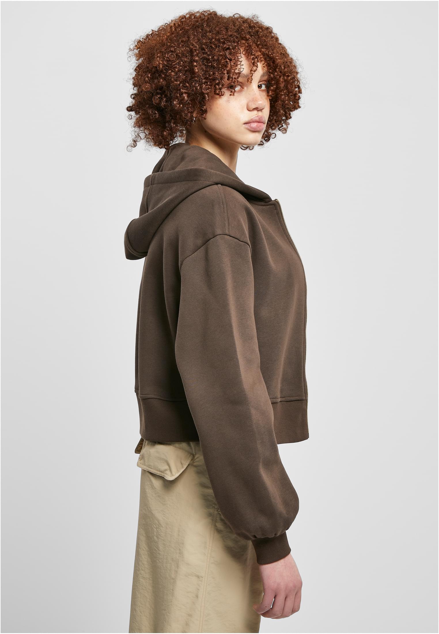 Ladies Short Oversized Zip Jacket | brown