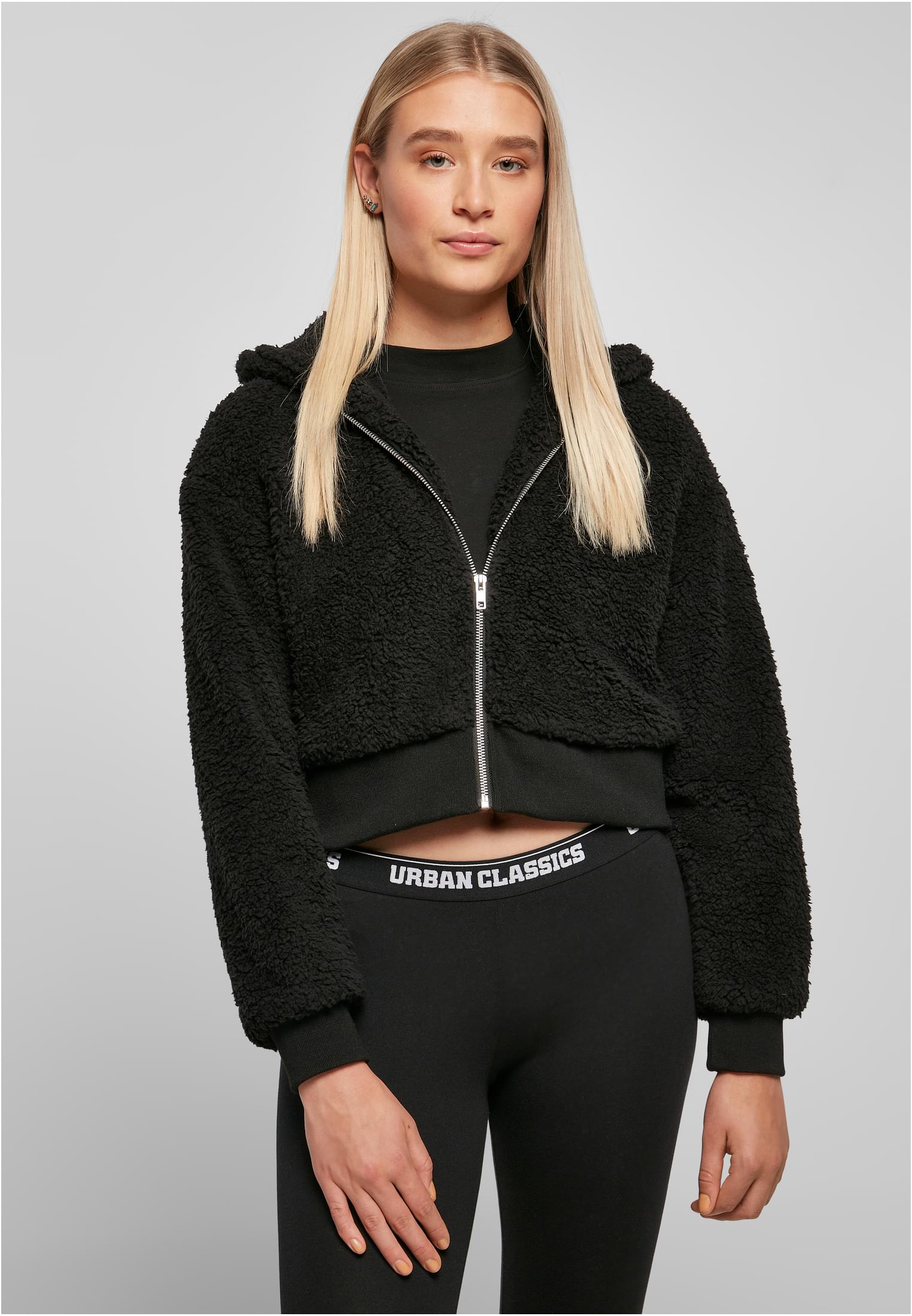 Ladies Short Oversized Sherpa Jacket | black