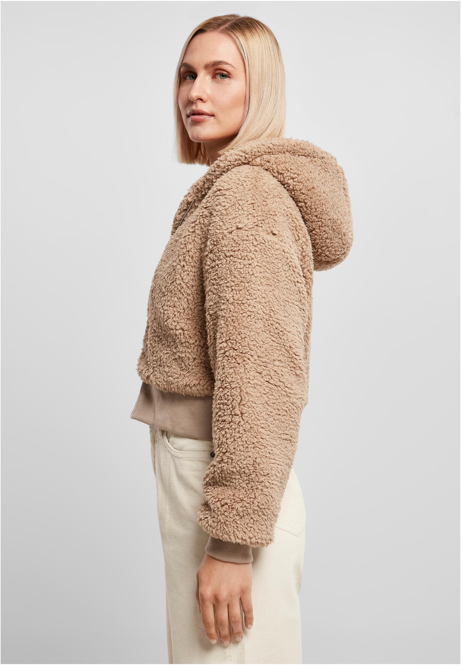 Ladies Short Oversized Sherpa Jacket | softtaupe