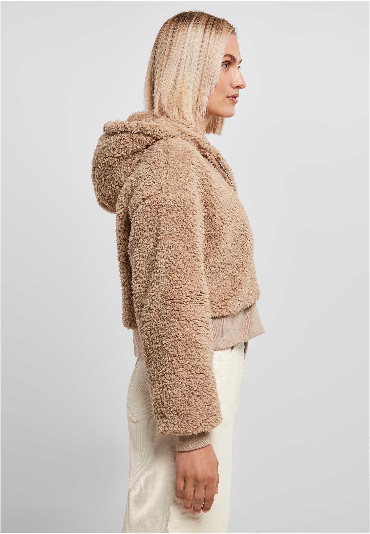 Ladies Short Oversized Sherpa Jacket | softtaupe