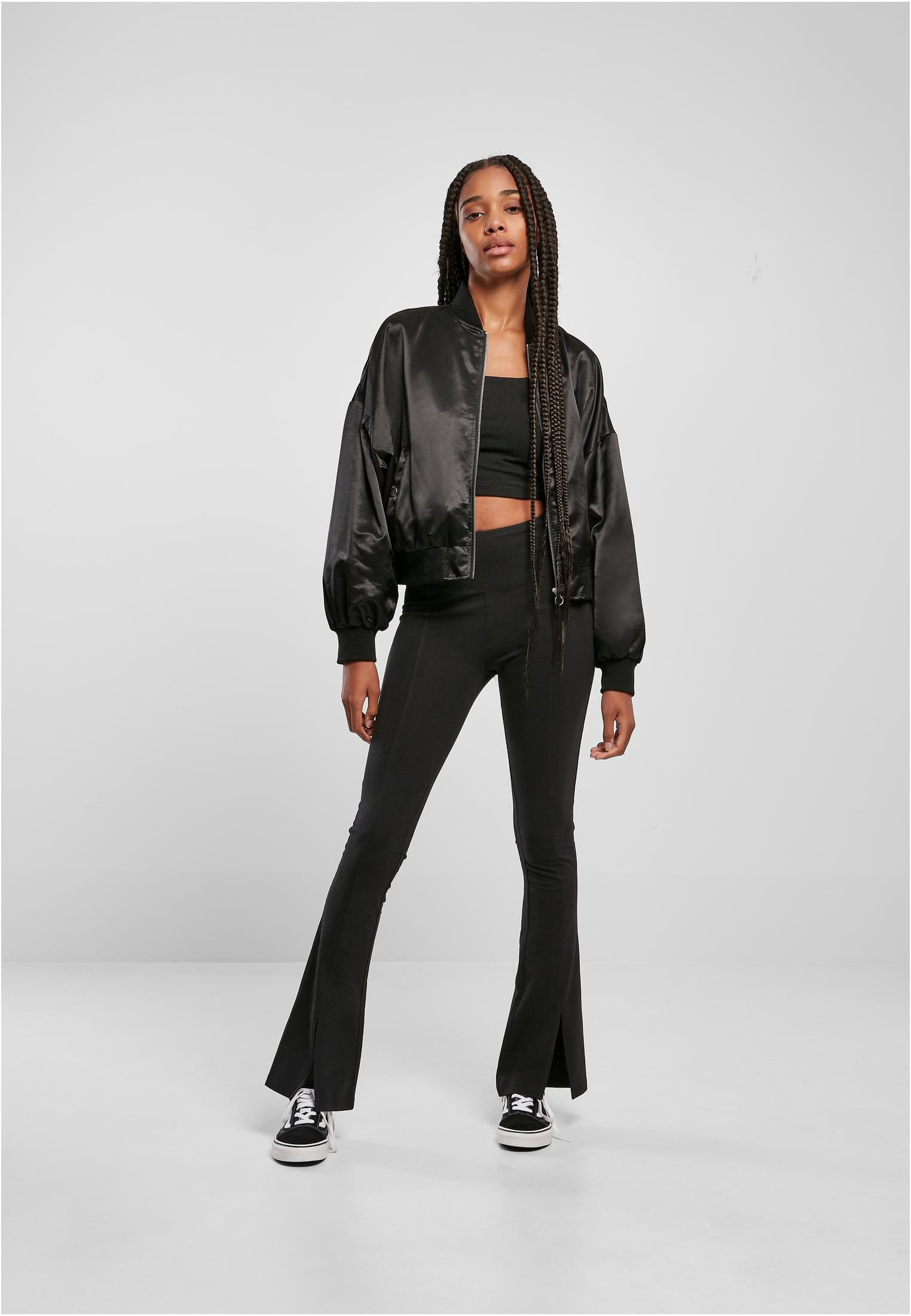 Ladies Oversized Light Satin Bomber Jacket | black