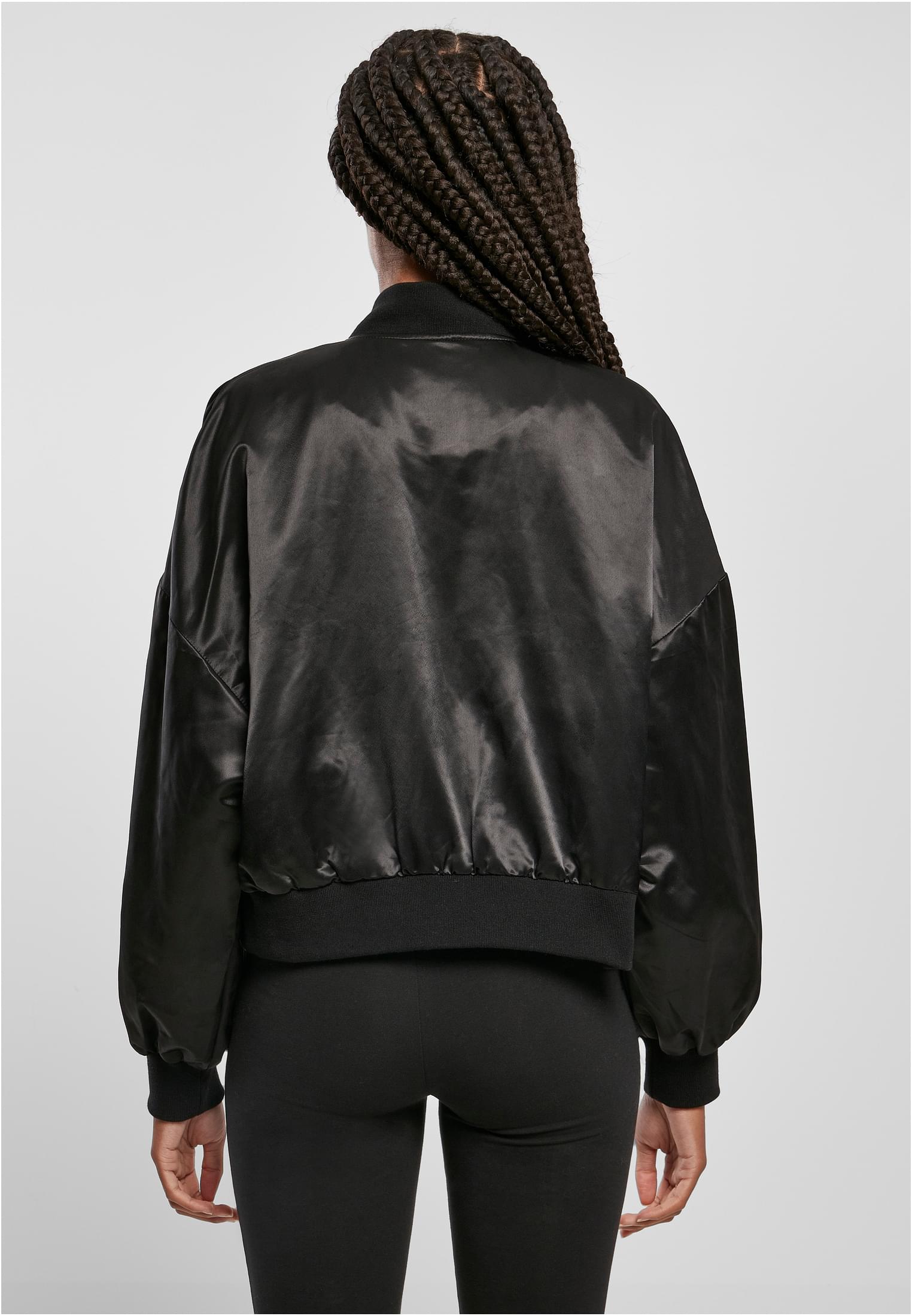 Ladies Oversized Light Satin Bomber Jacket | black