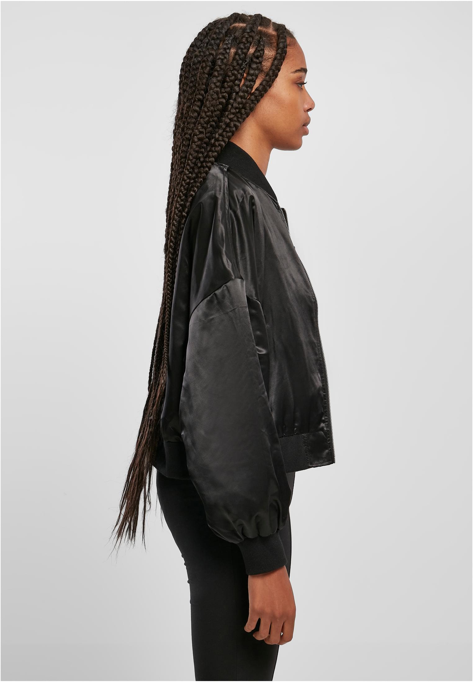 Ladies Oversized Light Satin Bomber Jacket | black