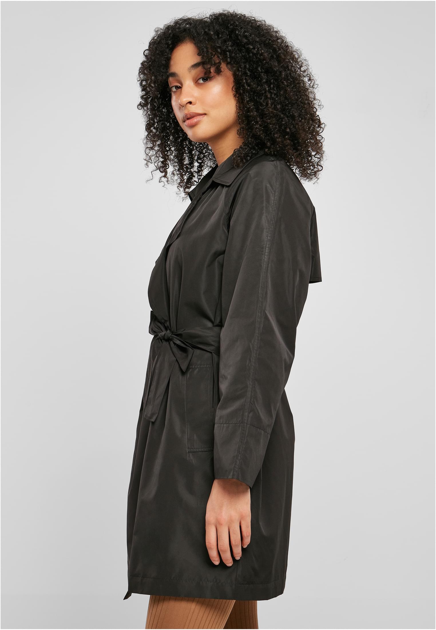 Ladies Crinkle Nylon Minimal Trench Coat | black