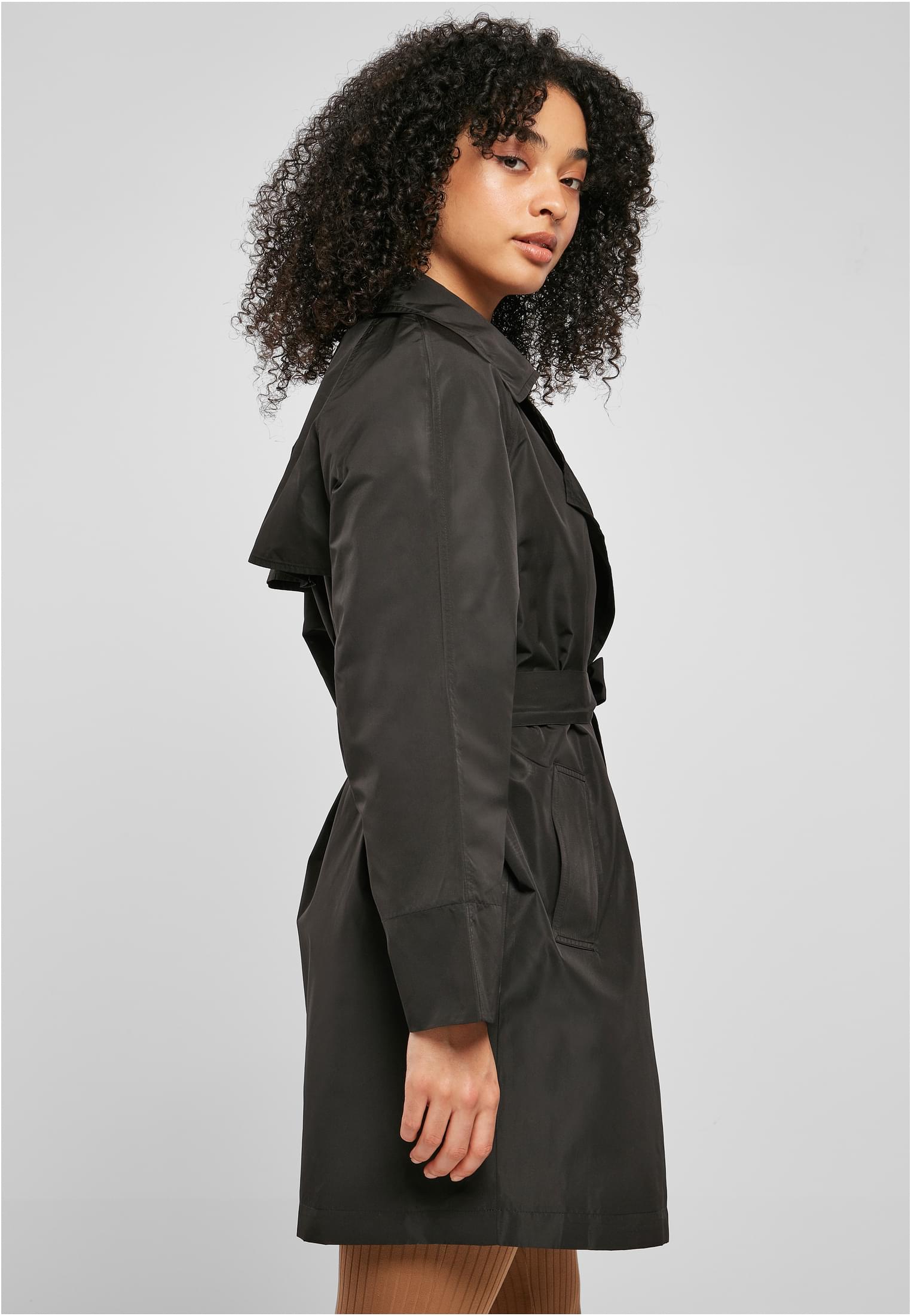 Ladies Crinkle Nylon Minimal Trench Coat | black