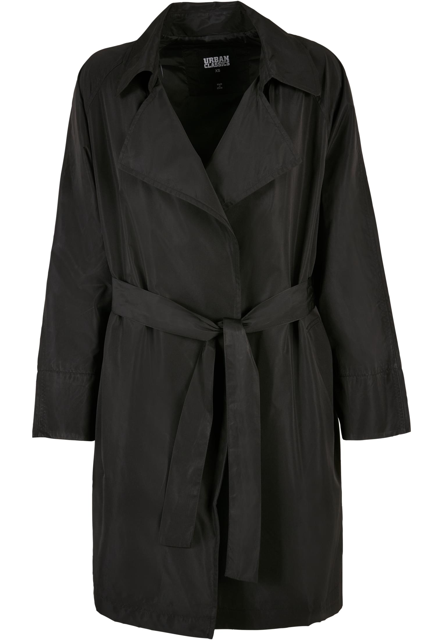 Ladies Crinkle Nylon Minimal Trench Coat | black