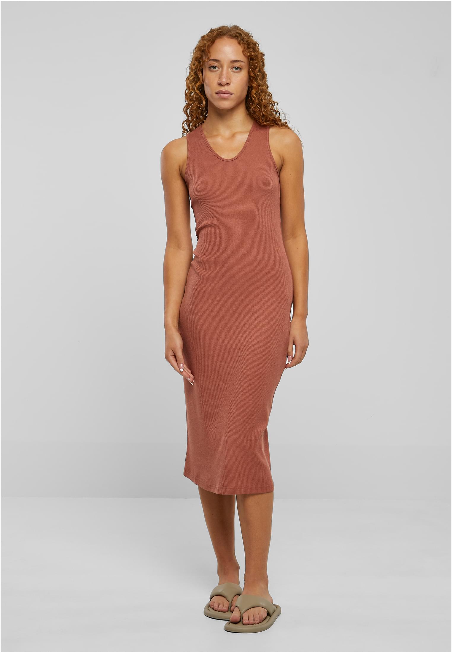 Ladies Midi Sleeveless Rib Dress | terracotta