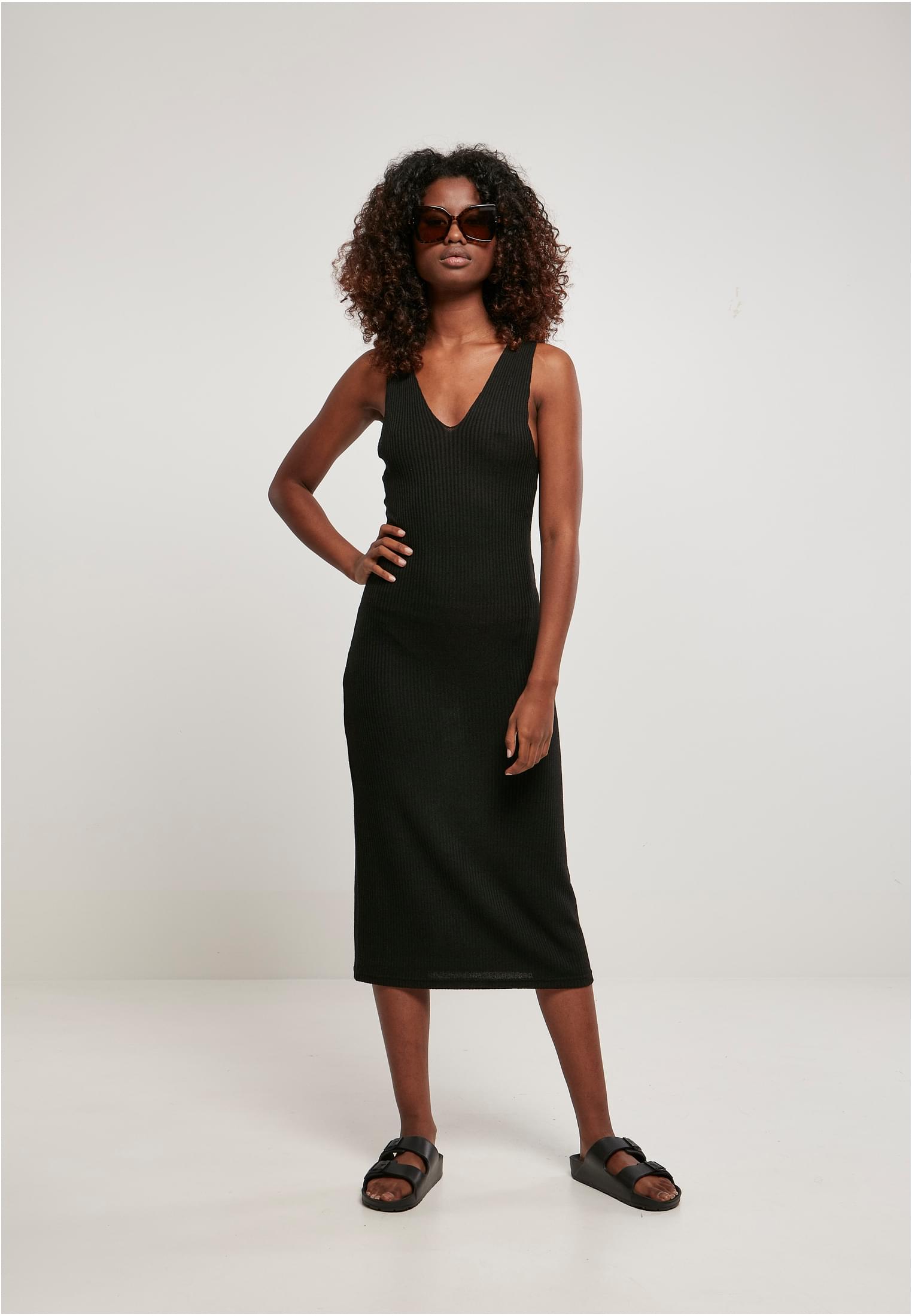 Ladies Midi Sleeveless Rib Dress | black