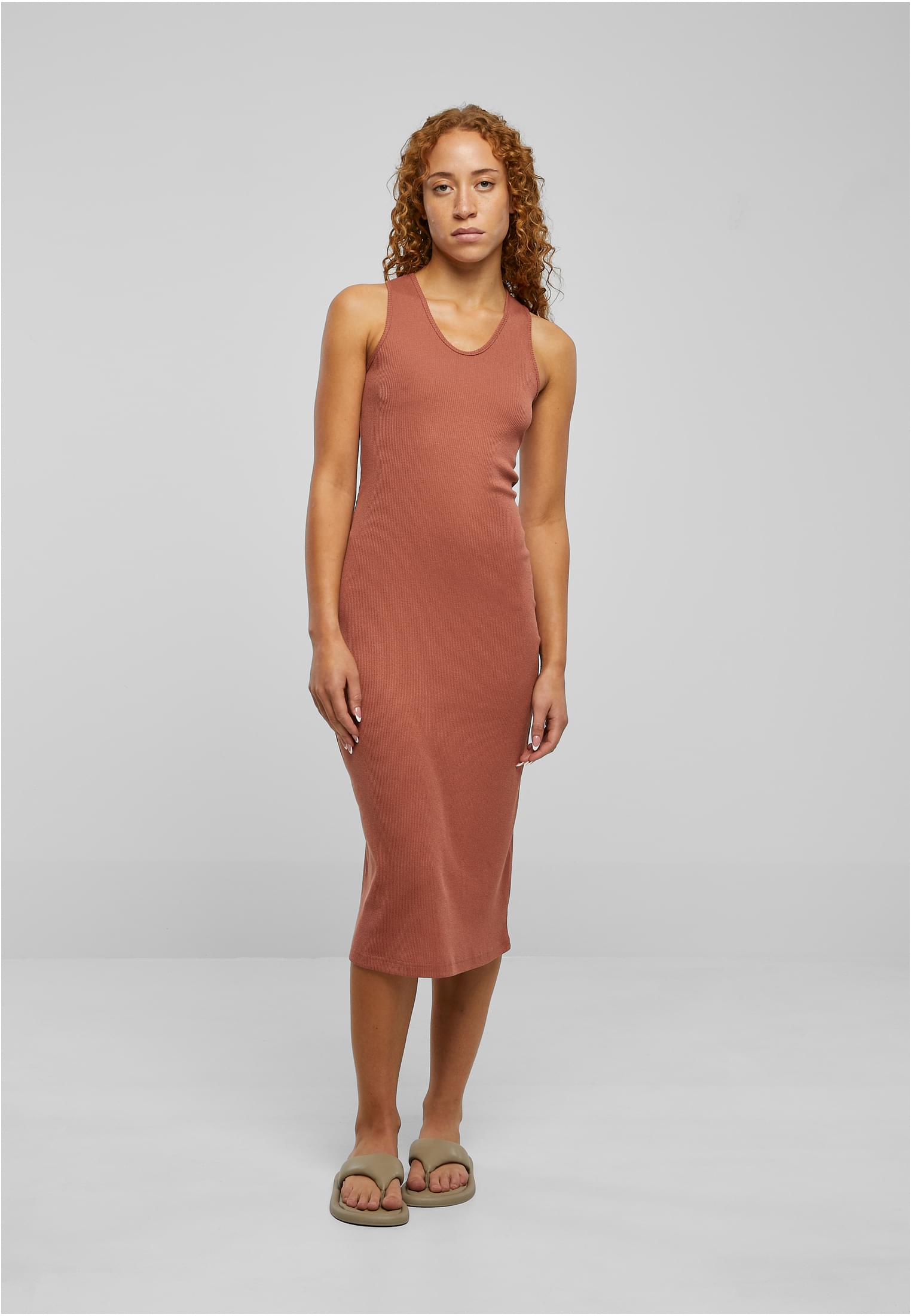 Ladies Midi Sleeveless Rib Dress | terracotta