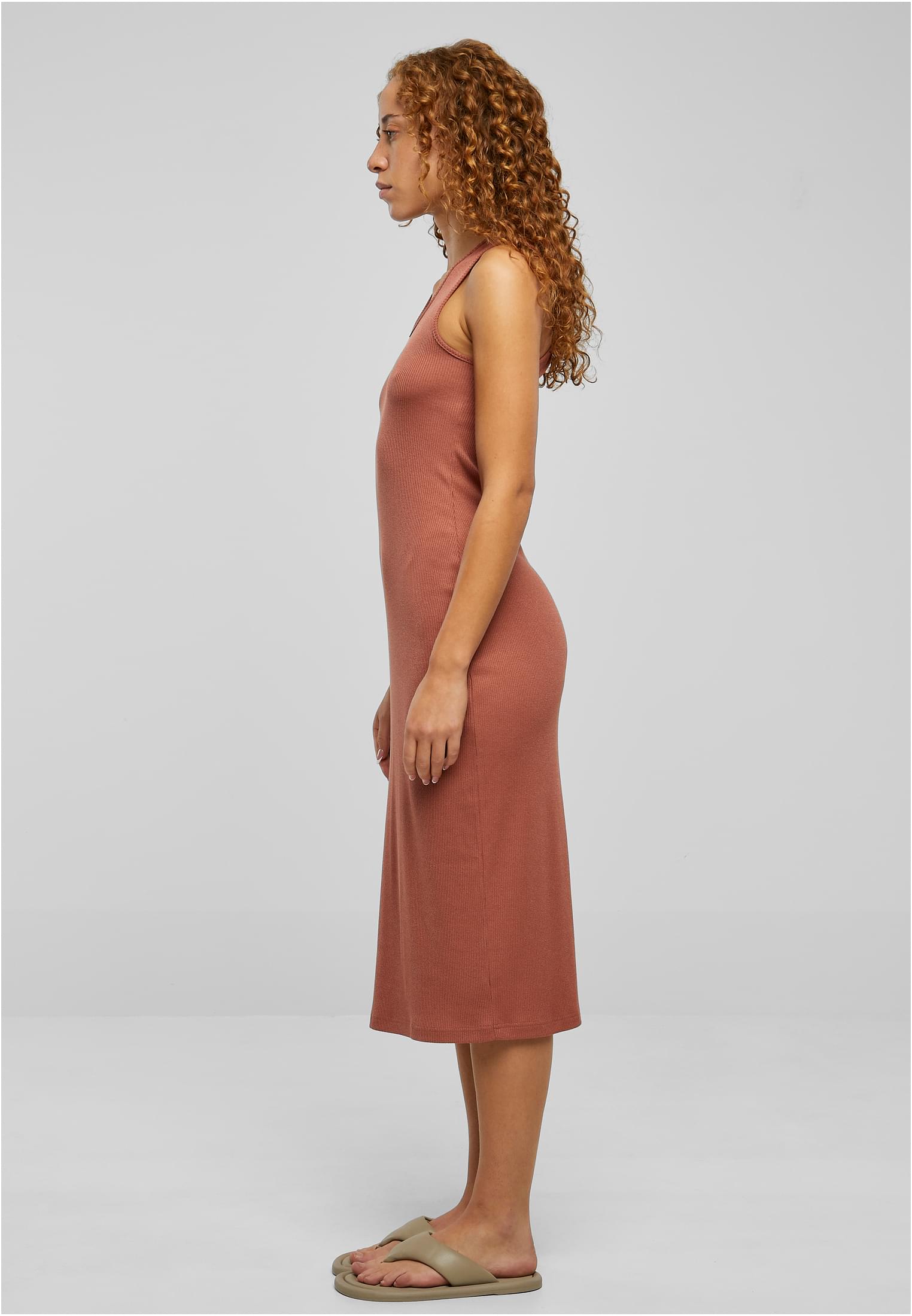 Ladies Midi Sleeveless Rib Dress | terracotta