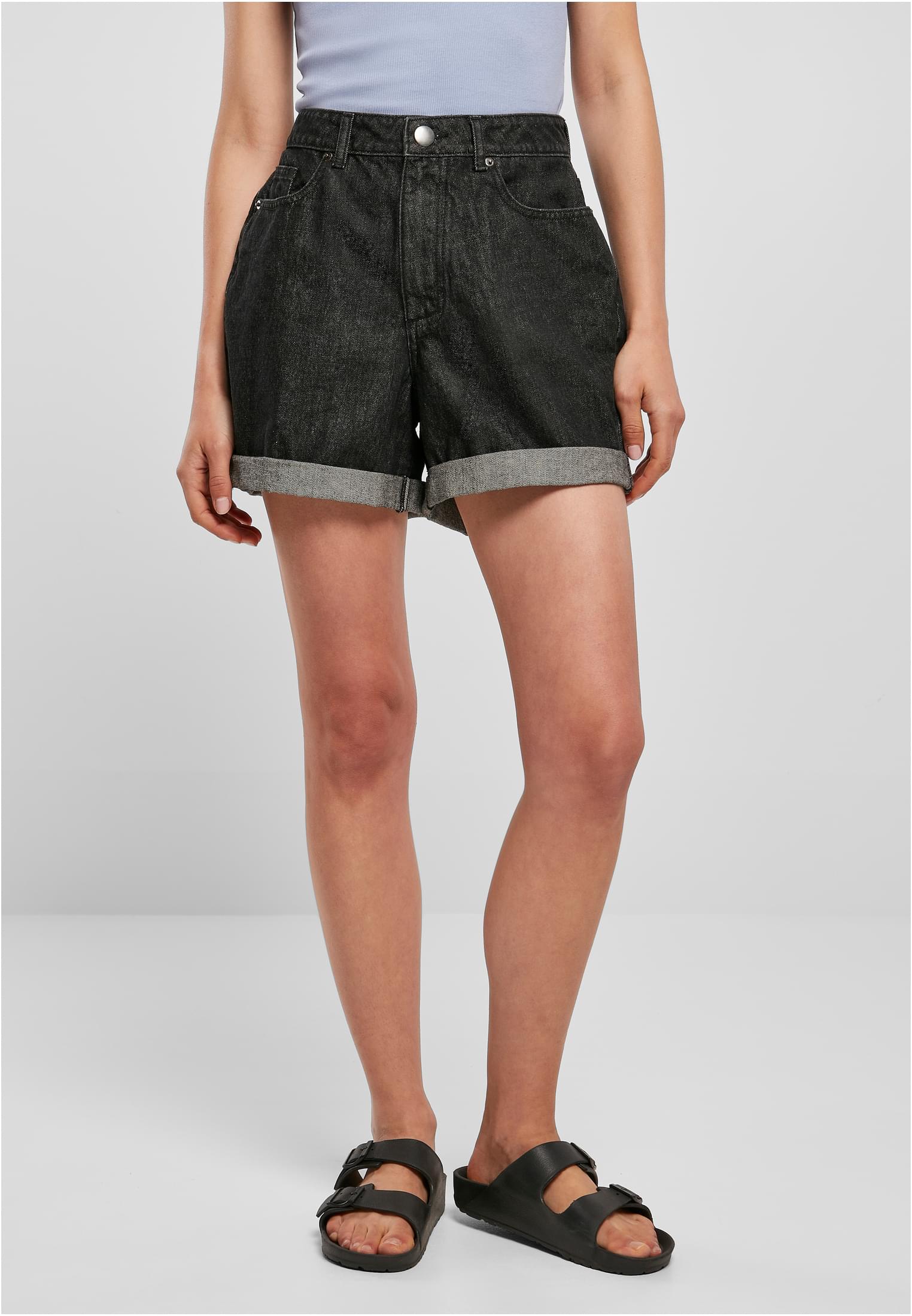 Ladies High Waist Boyfriend Shorts | black washed