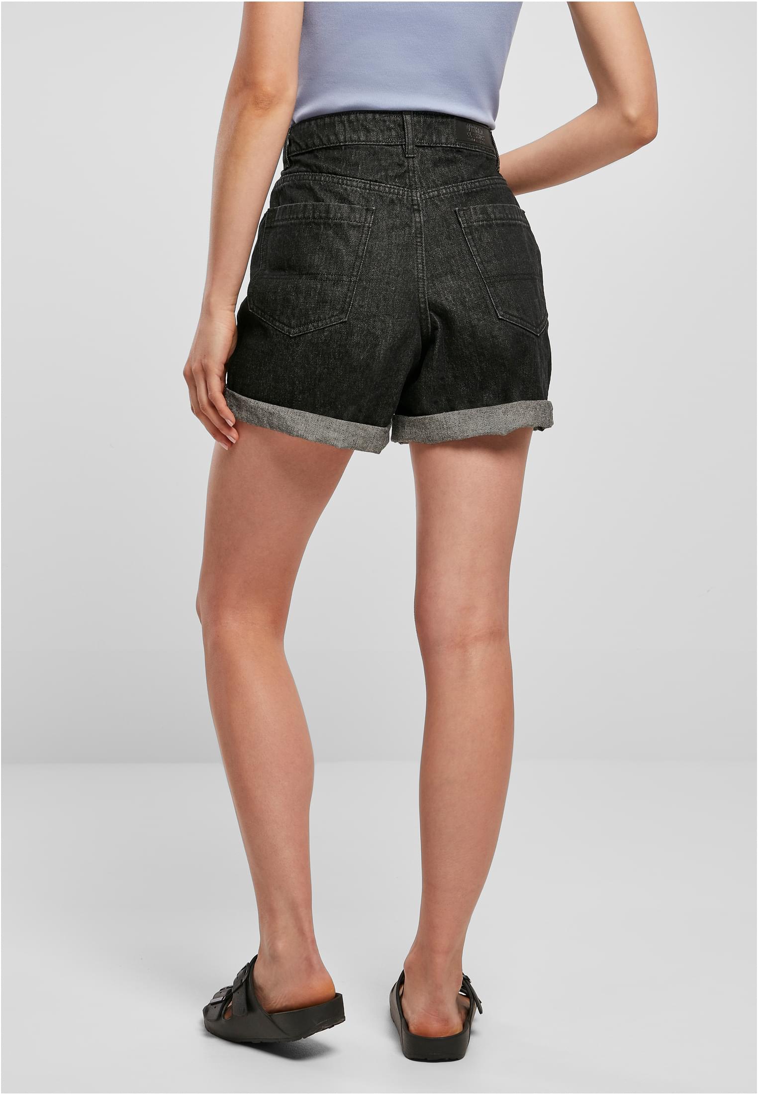 Ladies High Waist Boyfriend Shorts | black washed