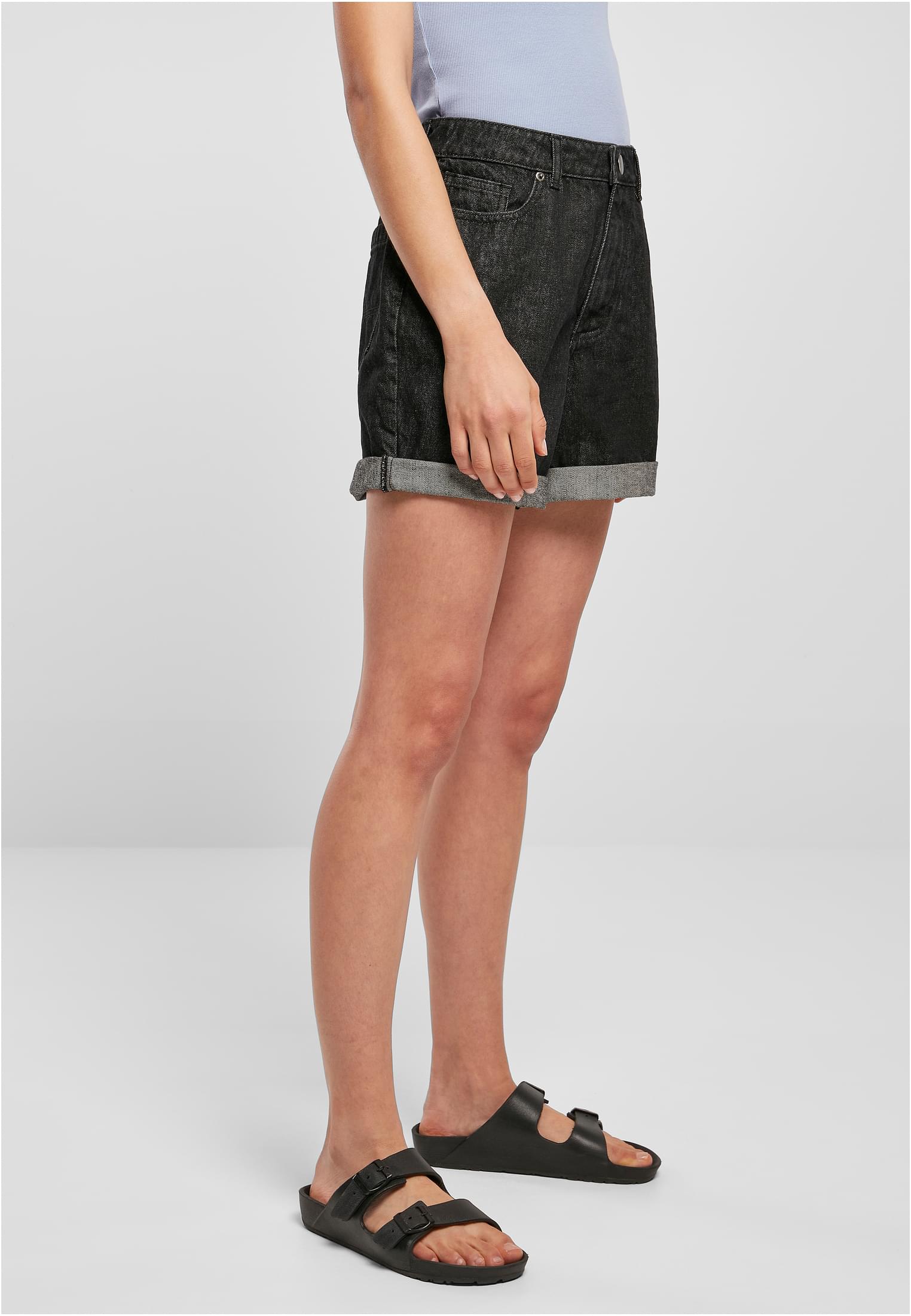 Ladies High Waist Boyfriend Shorts | black washed