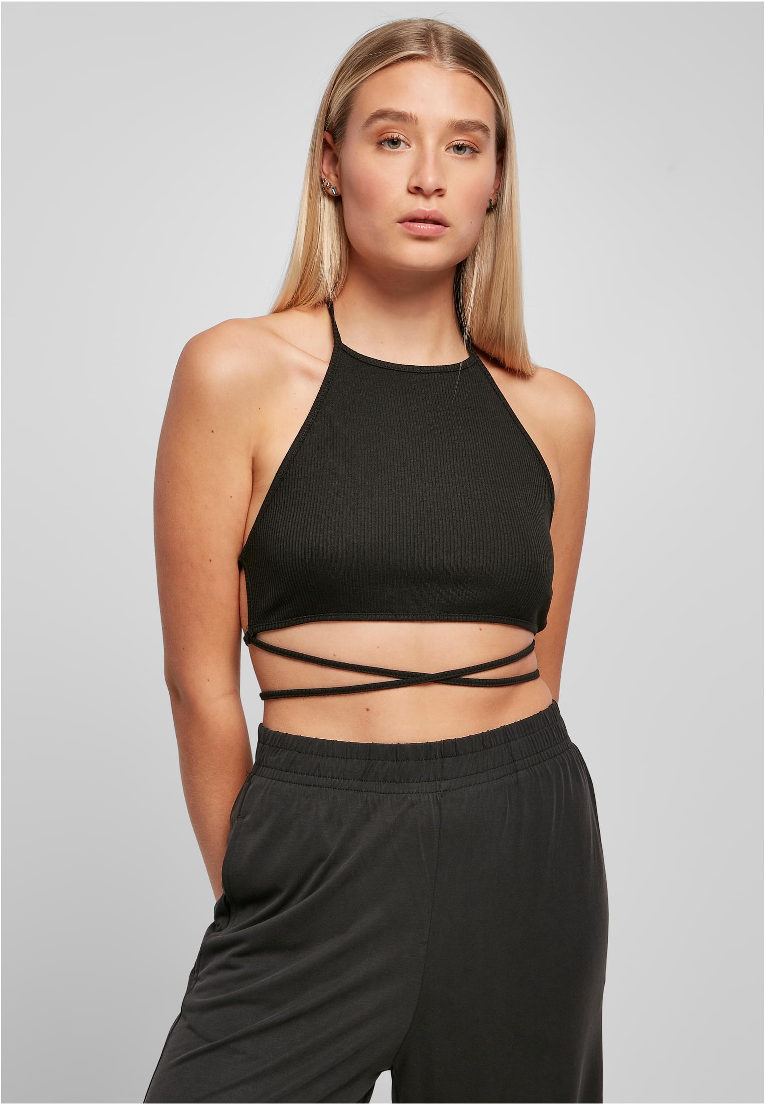 Ladies Rib Trapeze Cropped Top | black