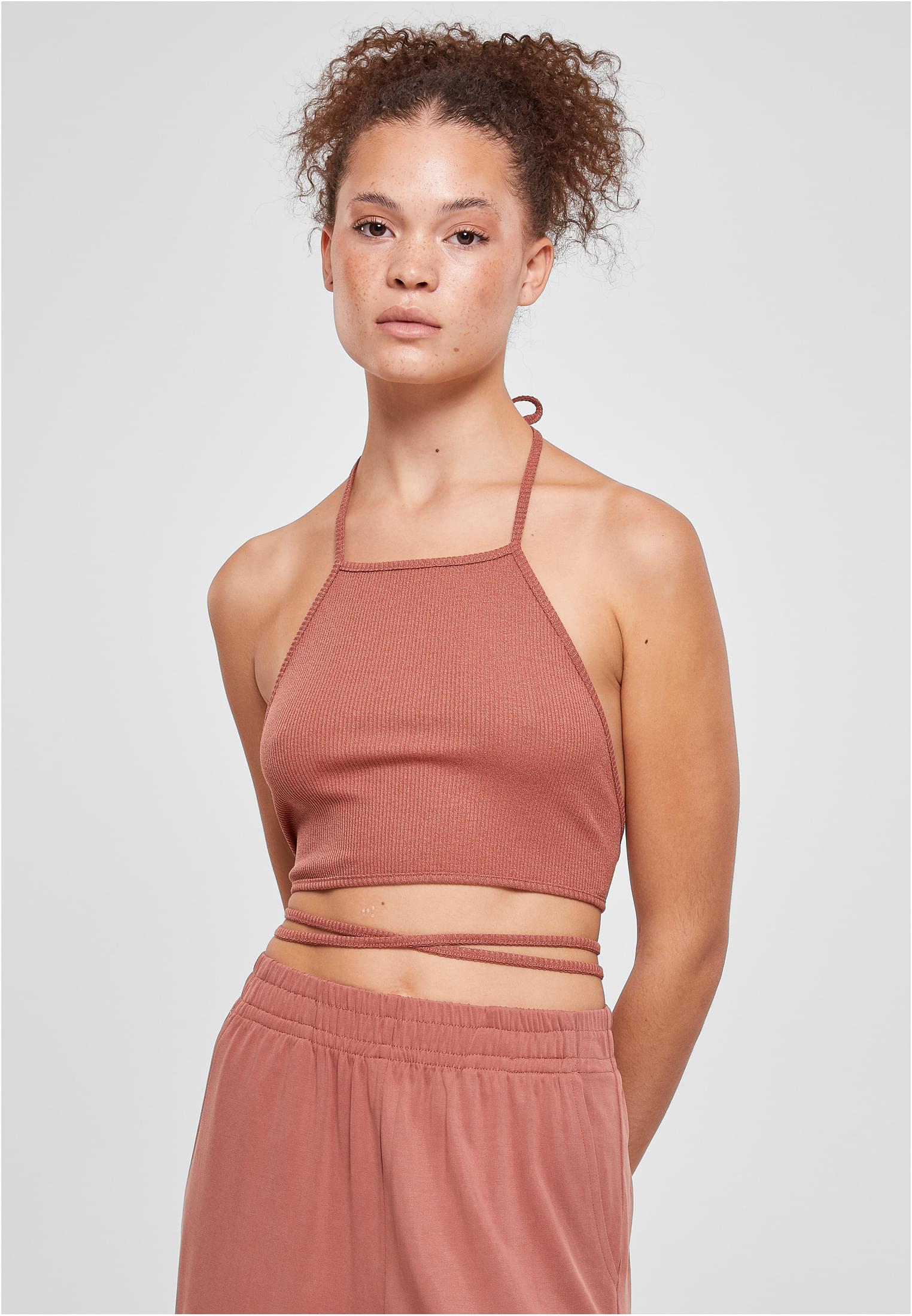 Ladies Rib Trapeze Cropped Top | terracotta