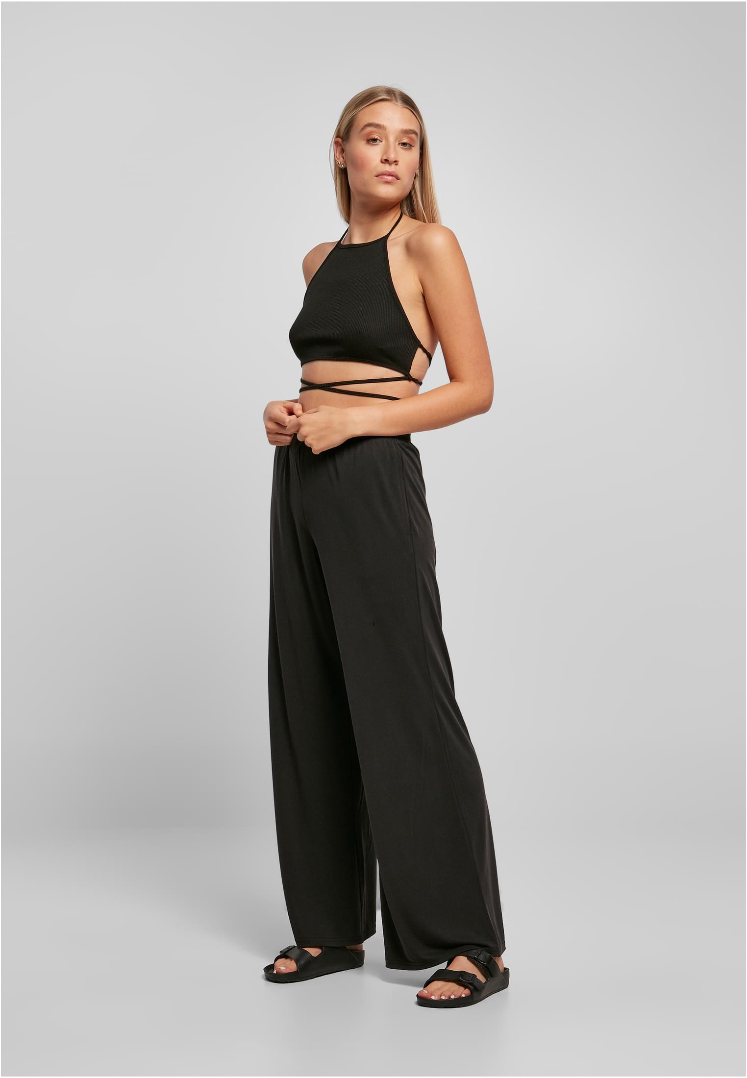 Ladies Rib Trapeze Cropped Top | black